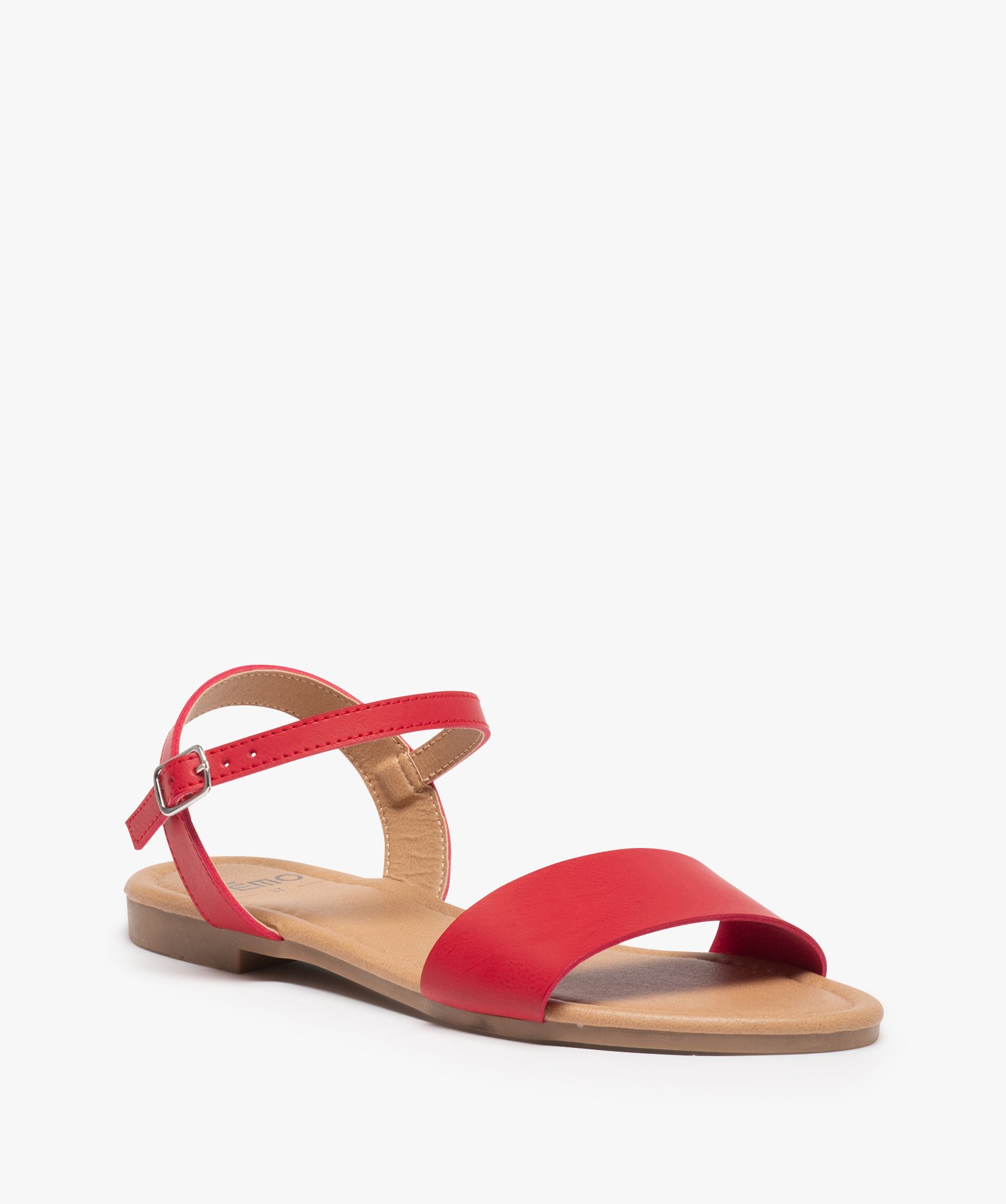 Nu-pieds femme unis à talon plat et bride large rouge | GEMO