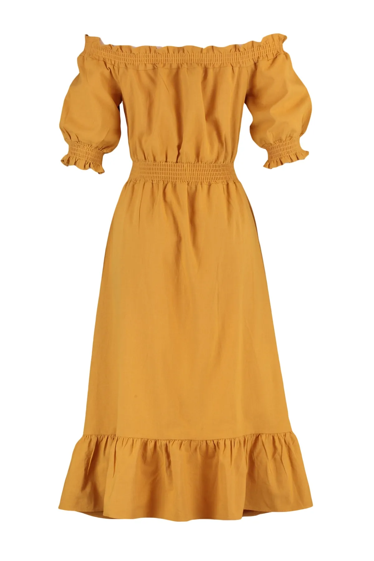 Trendyol Collection  Kamelfarbenes Midi-Gimped-Webkleid mit Taille TWOSS21EL1967