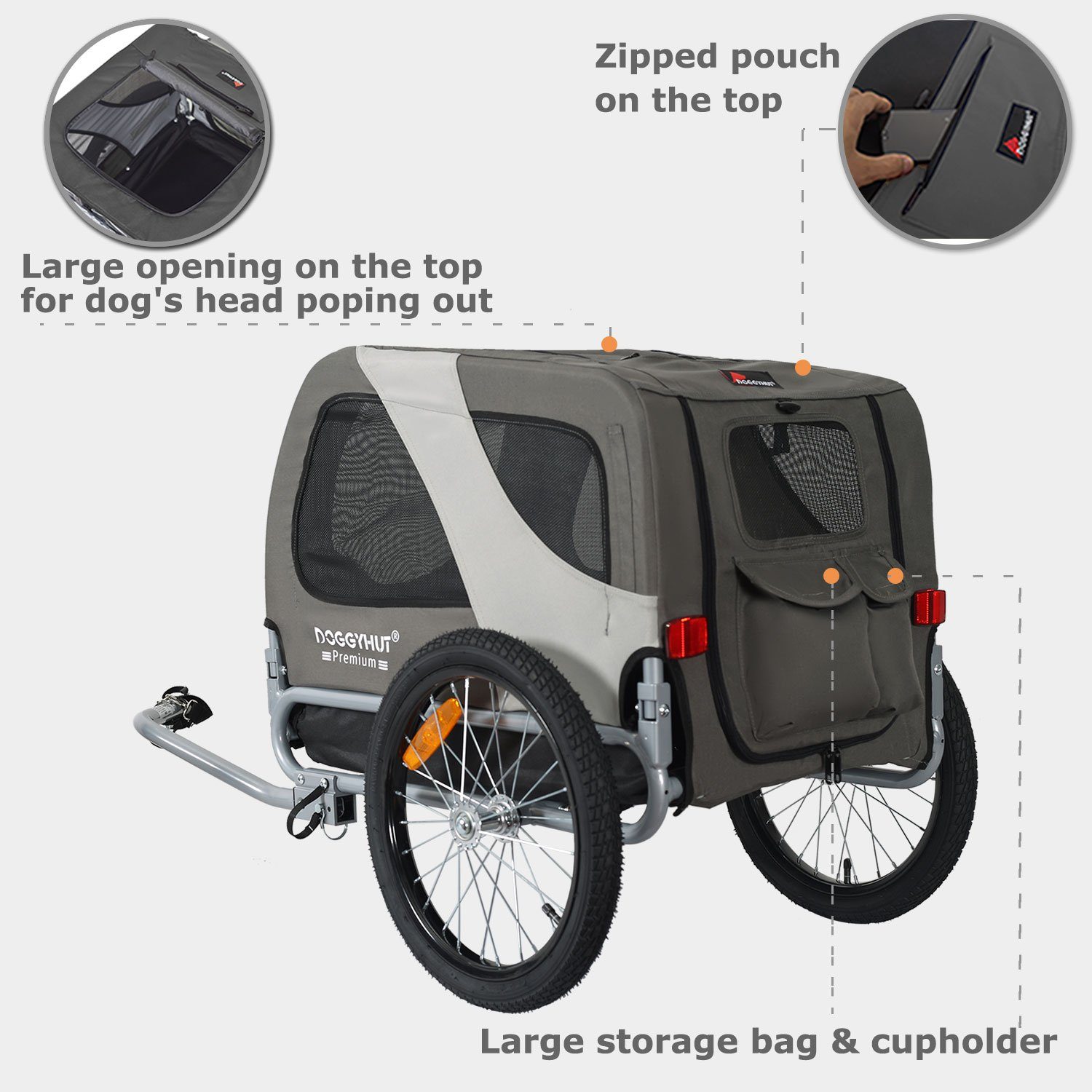 TIGGO Fahrradkinderanhänger DOGGYHUT® MEDIUM Hundefahrradanhänger Hundeanhänger Fahrradanhänger, Verstellbare Sicherheitsleine