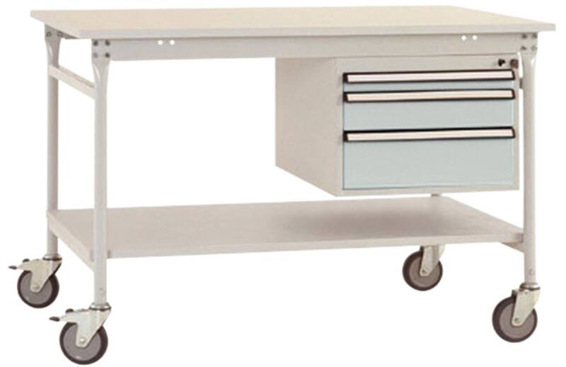 Manuflex mobiler Beistelltisch Basis Complete Melamin Hellgrau 1.500 x 800 x 850 mm
