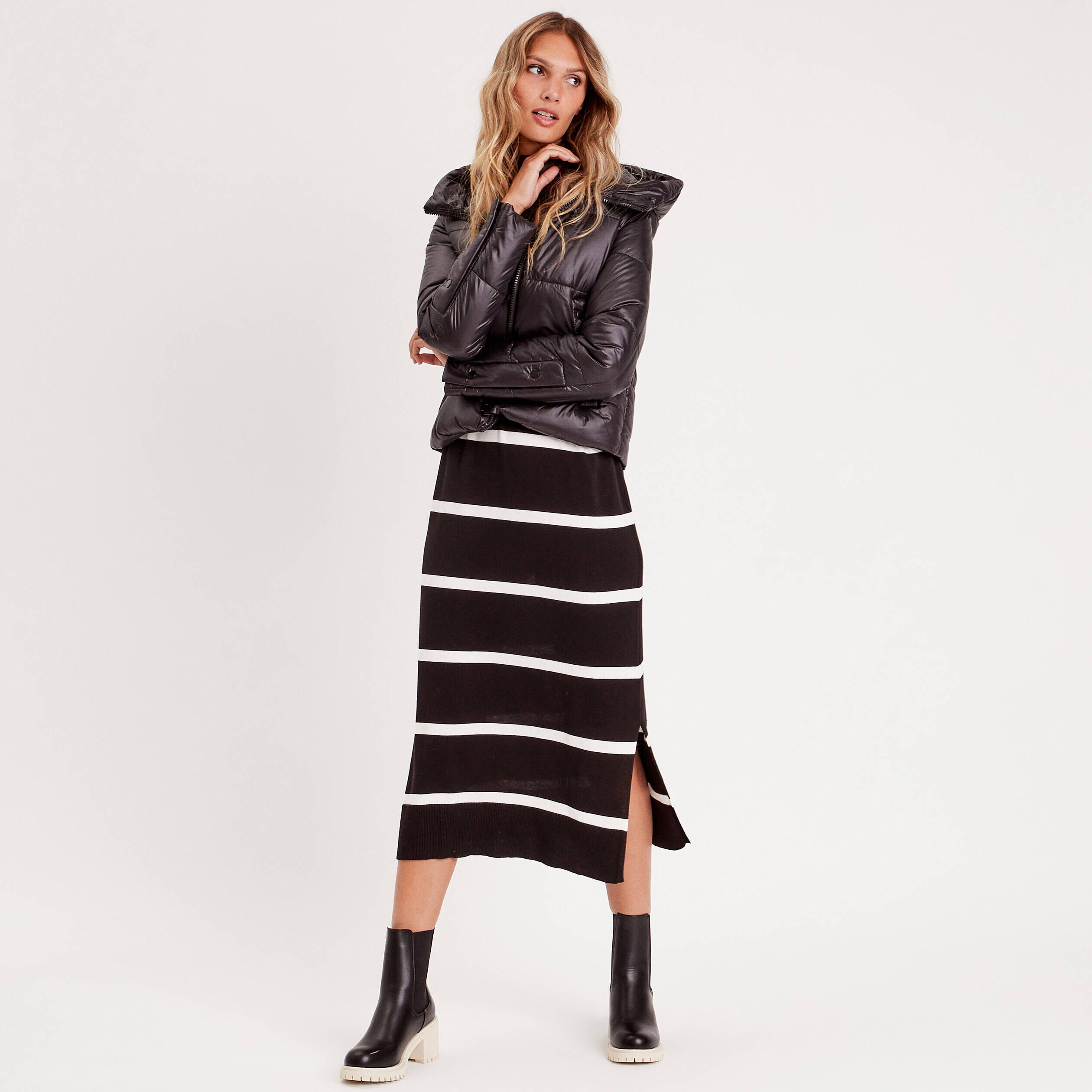 Robe pull longue col roulé noir femme | Cache Cache