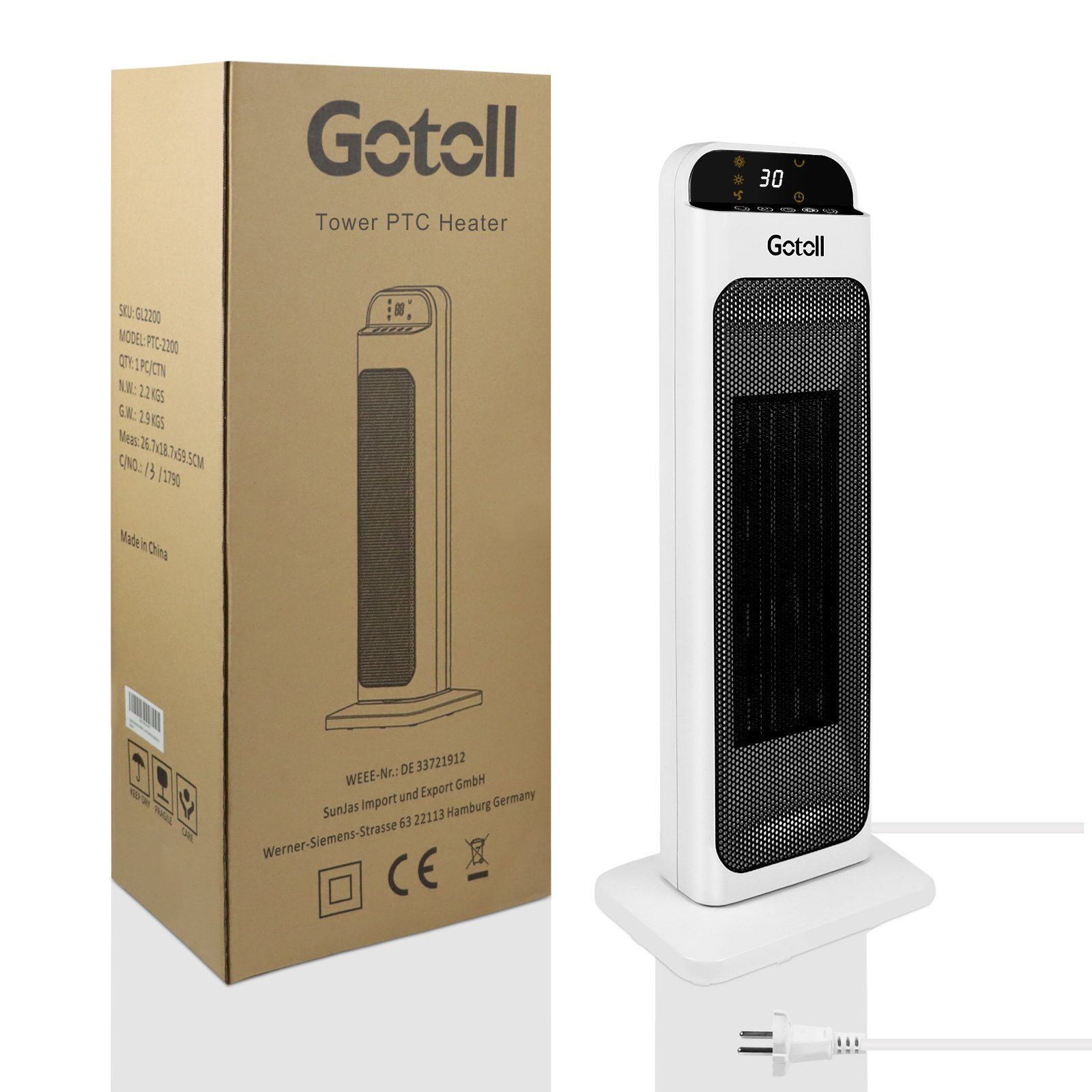 Gotoll Heizlüfter GL2200, Keramikheizlüfter Touchbildschirm Heizgerät Heizung Turmheizlüfter