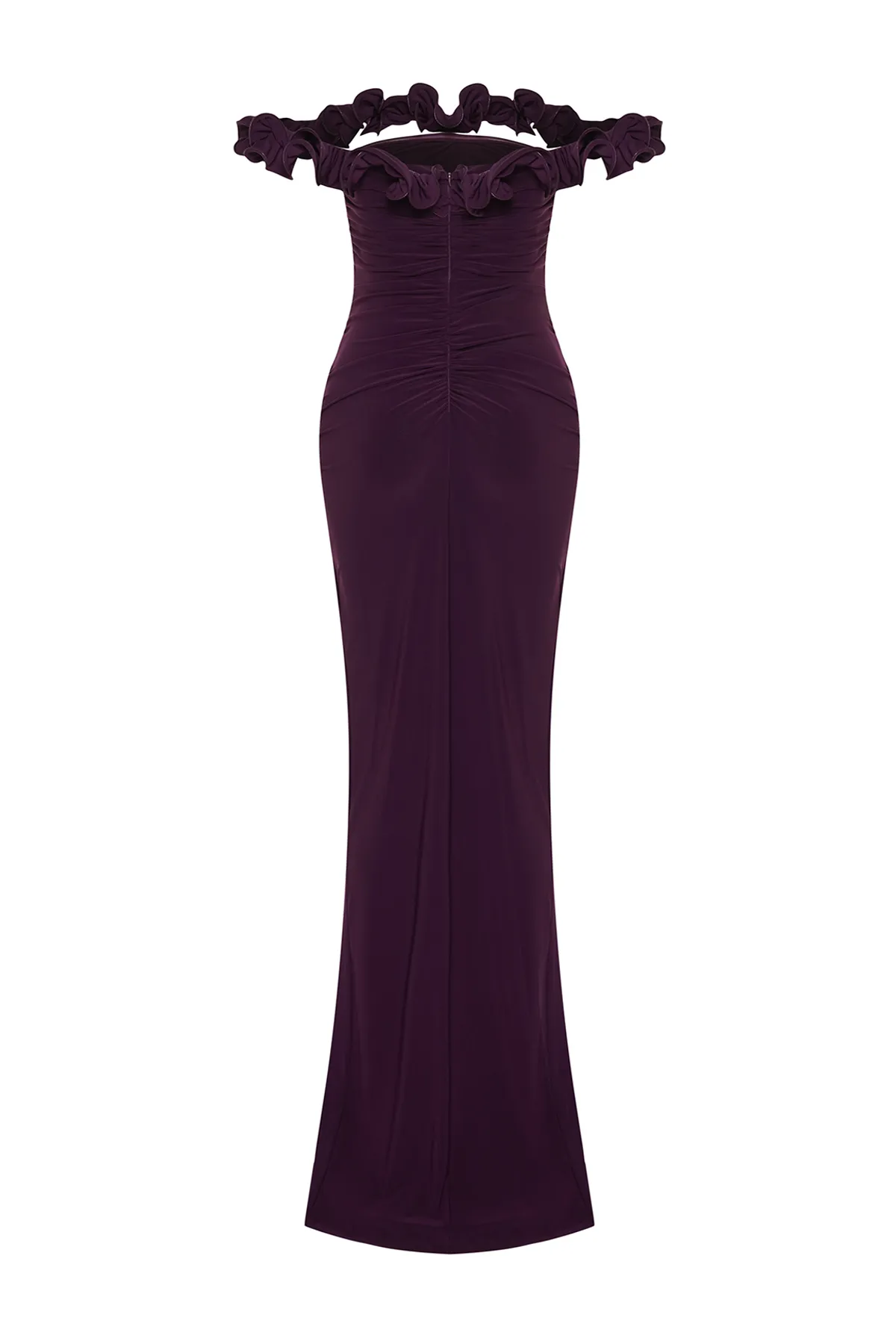 Trendyol Collection  Pflaumenfarbenes, körperbetontes, gestricktes langes Abendkleid TPRSS24AE00082
