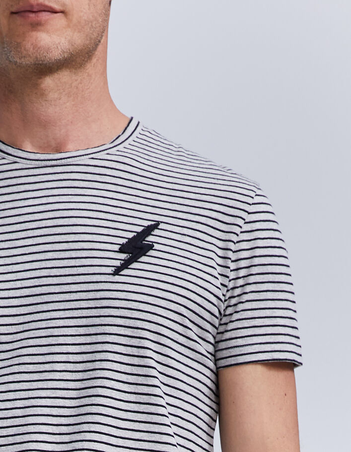 T-shirt marinière gris à rayures noires upcyclé Homme