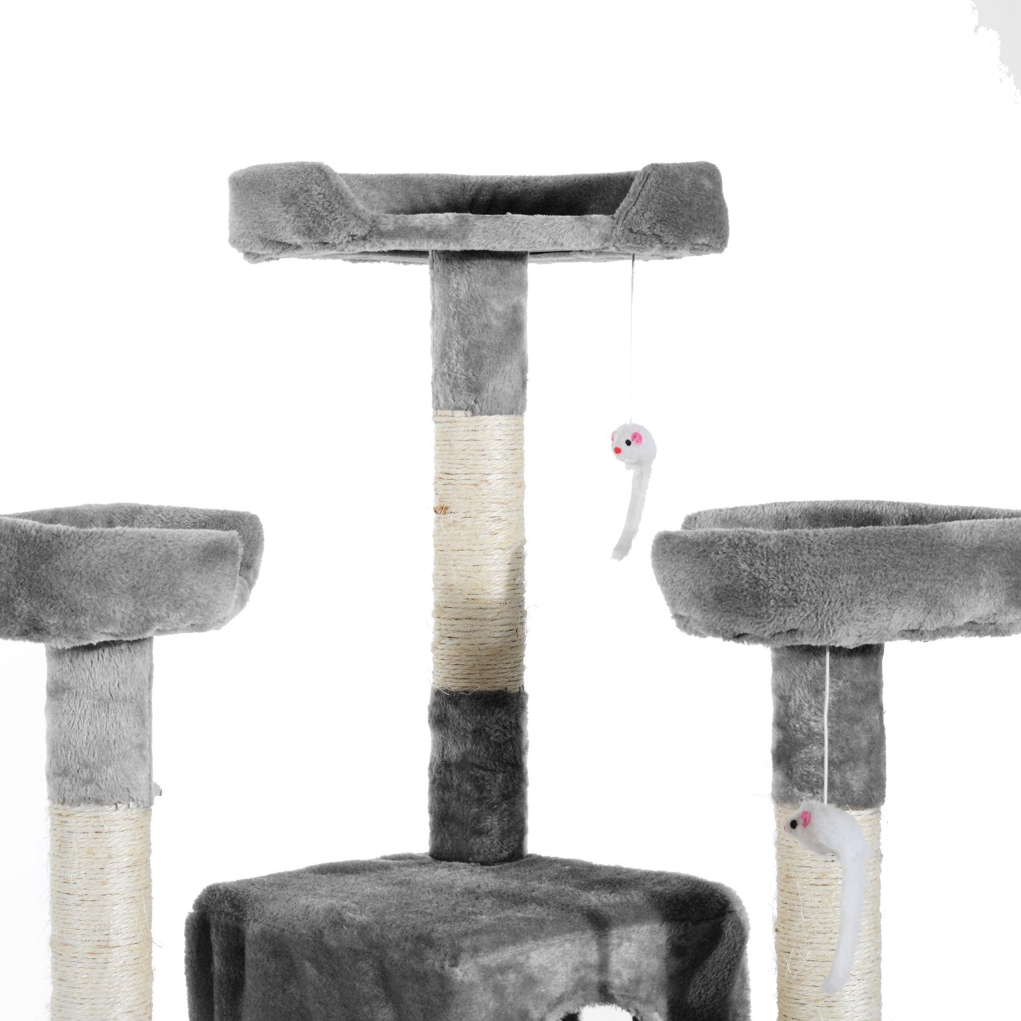 PawHut Kratzbaum mit Katzenhöhle Kletterbaum für Katzen Mehrstufiges, Plüsch, Grau, 50 x 50 x 170 cm