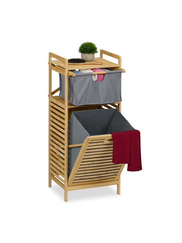 relaxdays Wäschekorb in Natur/ Grau - (B)40 x (H)95 x (T)33 cm günstig kaufen onesize