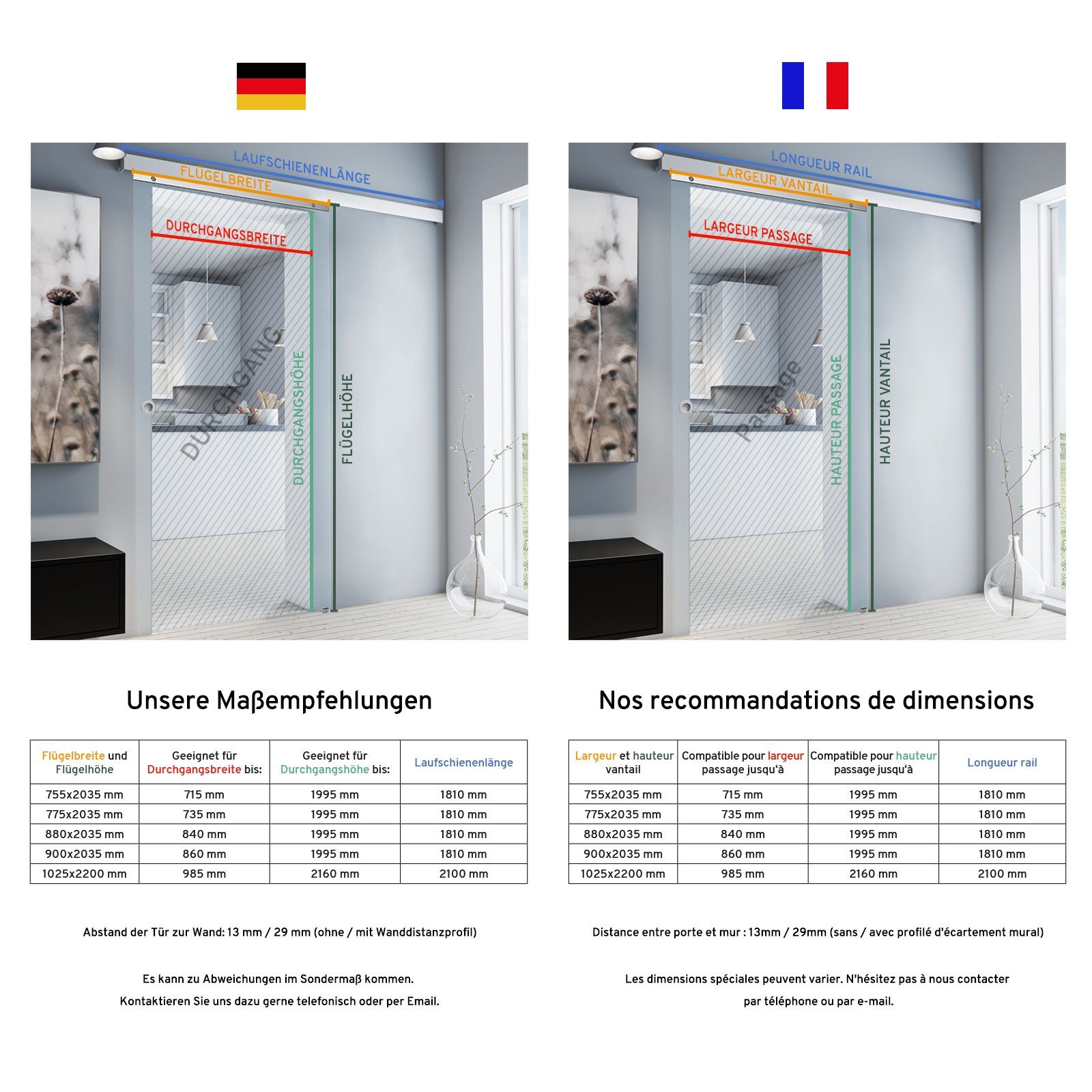 inova wohnen Glasschiebetür Blockstreifen (inkl. Schienensystem und Griffmuschel), 77,5 x 203,5 cm