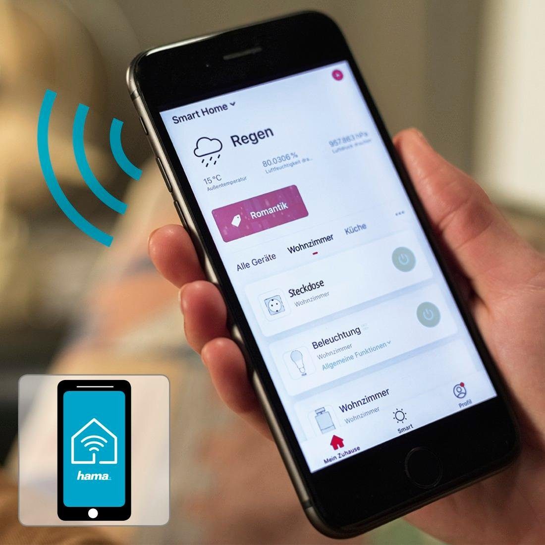 Hama WLAN-Steckdose WLAN Mini Steckdose ohne Hub 3680W, weiß, max. 3680 W, für App-und Sprachsteuerung