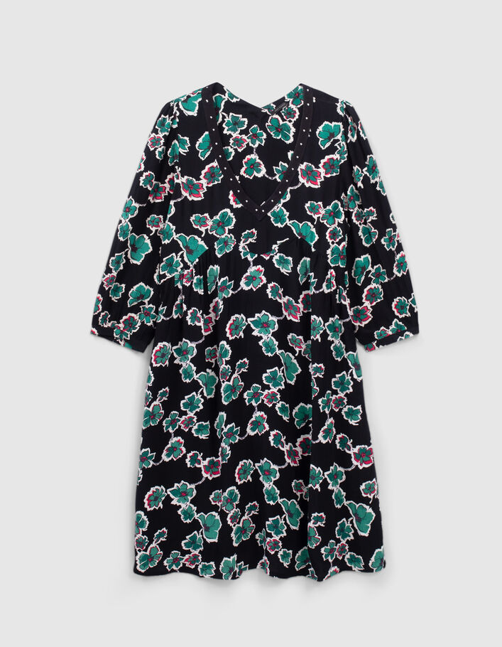 Robe noire imprimé maxi floral à col clouté Femme