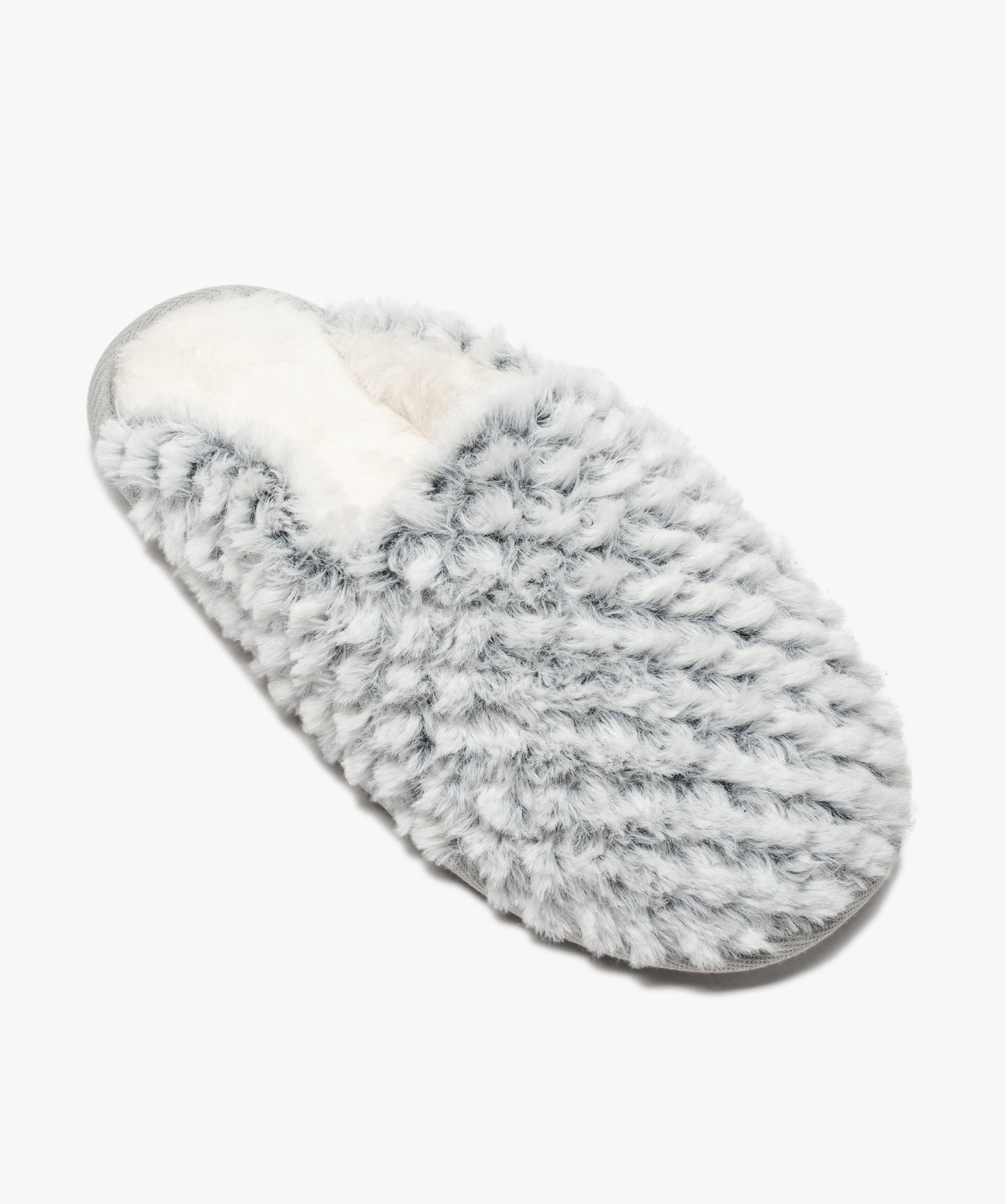 Chaussons femme mules plates en textile peluche gris | GEMO