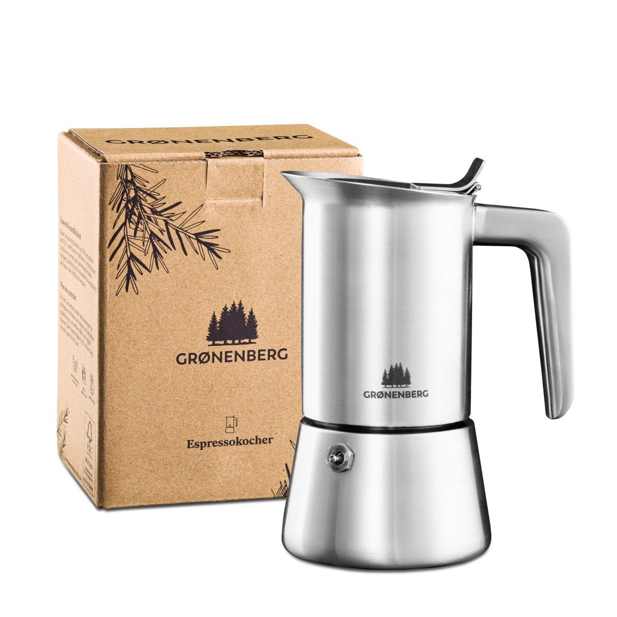 GRØNENBERG Espressokocher Edelstahl, Induktion geeignet, 6 Tassen, 0.3l Kaffeekanne, Inkl. Ersatzdichtung, Espressokanne frei von Aluminium & unbeschichtet