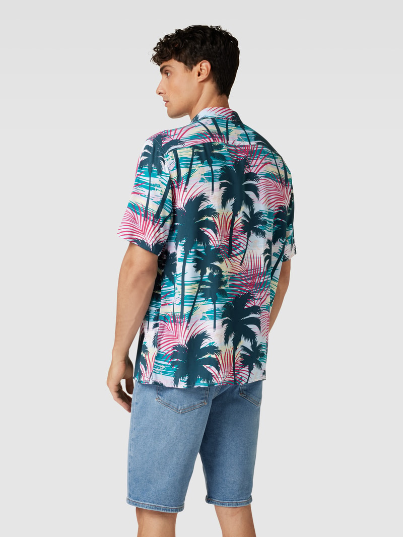 Tailored Fit Freizeithemd aus Viskose mit Allover-Muster in petrol