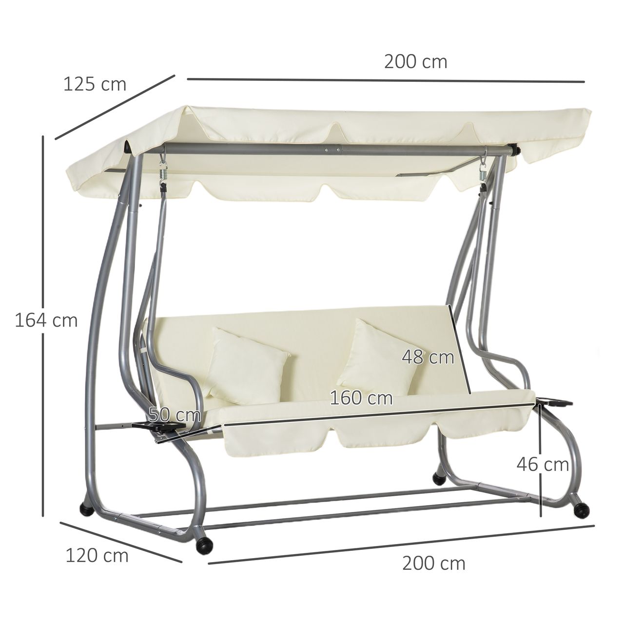 Outsunny Hollywoodschaukel Gartenschaukel 3-Sitzer Liegefunktion Stahl Beige