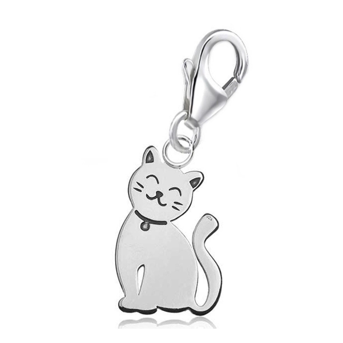Goldene Hufeisen Charm-Einhänger kleine Katze Karabiner Charm Anhänger für Bettelarmband 925 Silber (inkl. Etui), für Gliederarmband oder Halskette