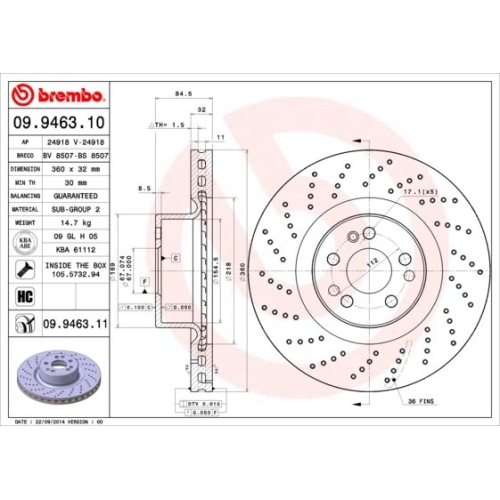 Bremsscheibe Brembo Vorderachse  1 Stück 09.9463.11 - ATU