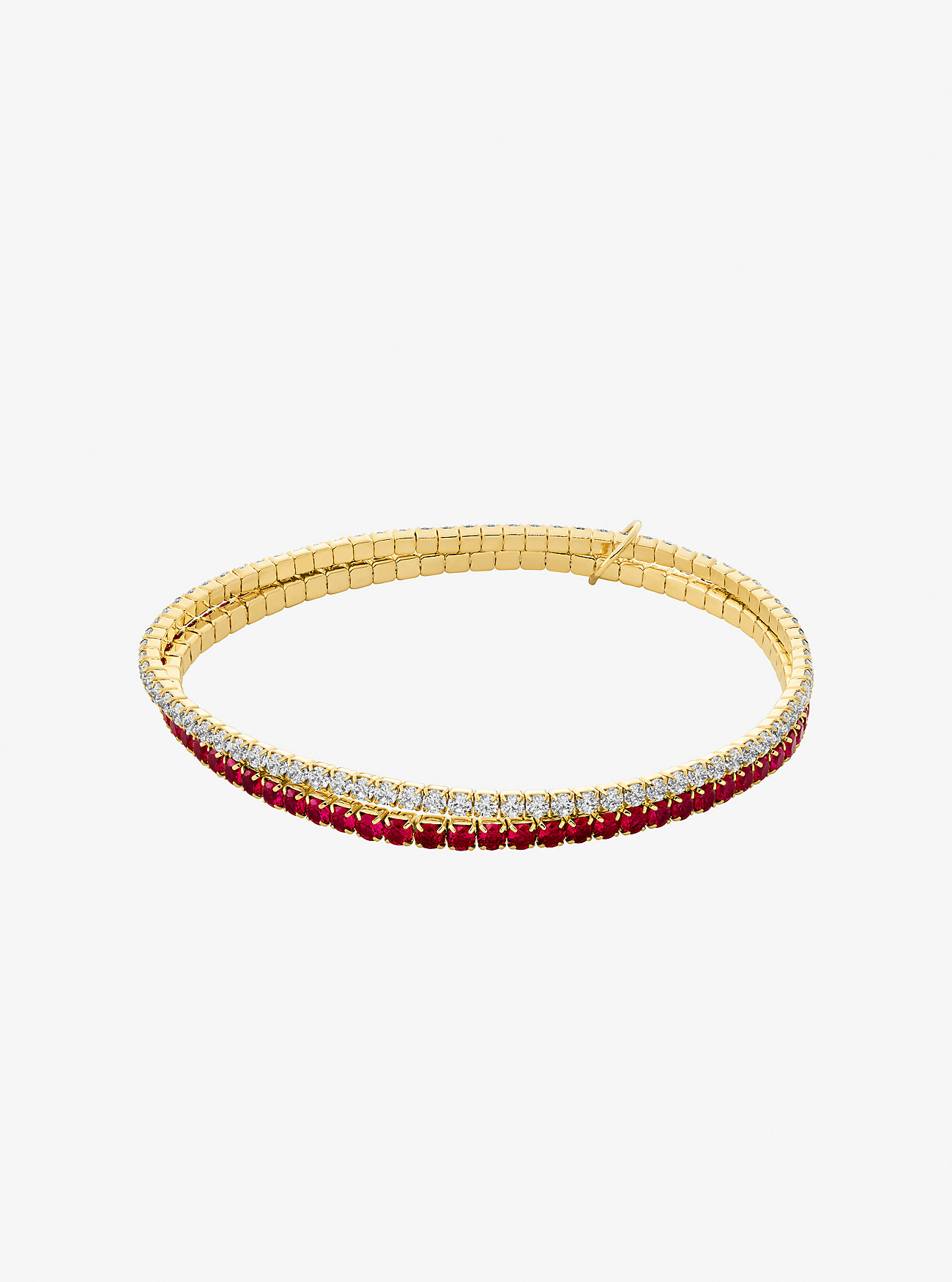 Cubic Zirconia Double Wrap Stretch Tennis Bracelet - GOLD/RUBY