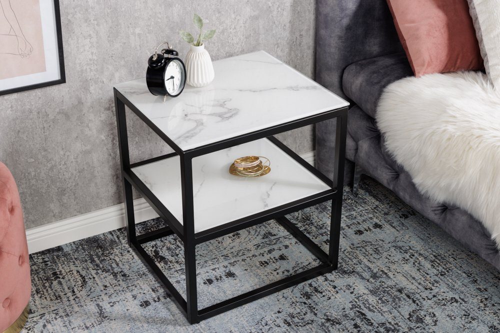 riess-ambiente Beistelltisch BOUTIQUE 45cm weiß / schwarz (Einzelartikel, 1-St), Wohnzimmer · Kristallglas · Metall · eckig · Marmor-Dekor · Barock
