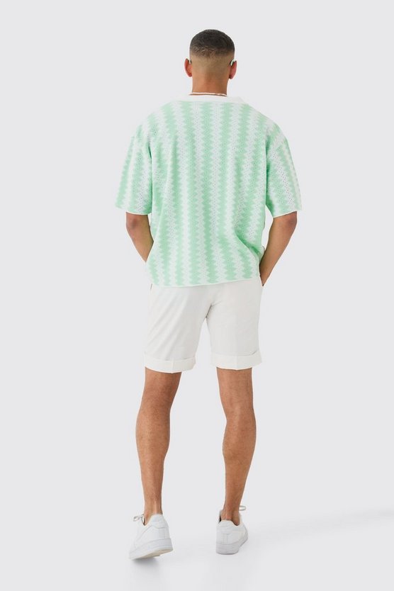 Kastiges gestreiftes Oversize Poloshirt in Weiß