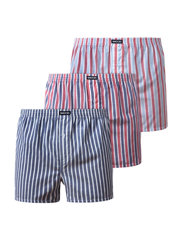SNOCKS American Woven Boxershorts aus Bio-Baumwolle 3 Stück in Stripe günstig kaufen