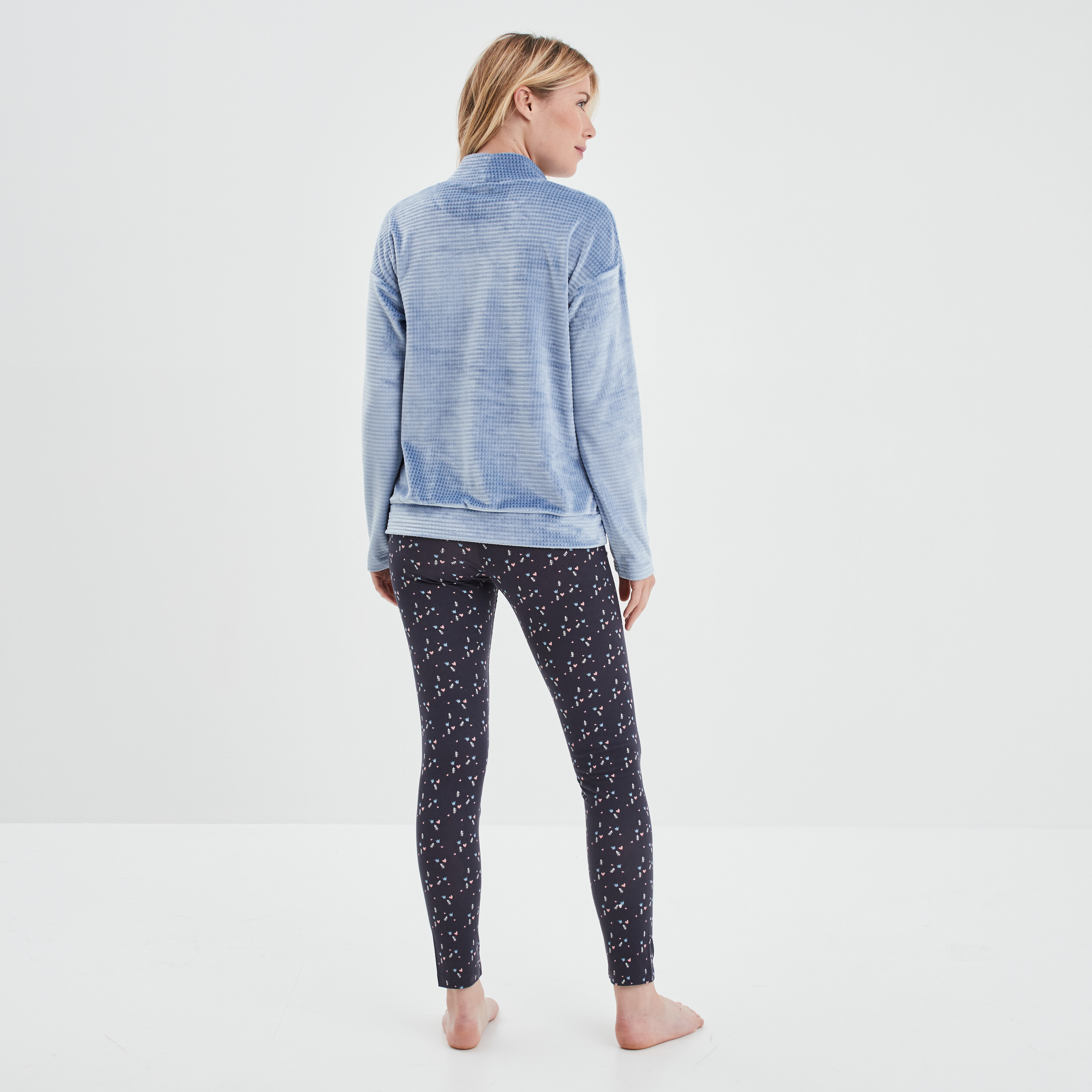 Ensemble pyjama legging et haut velours bleu marine femme | La Halle
