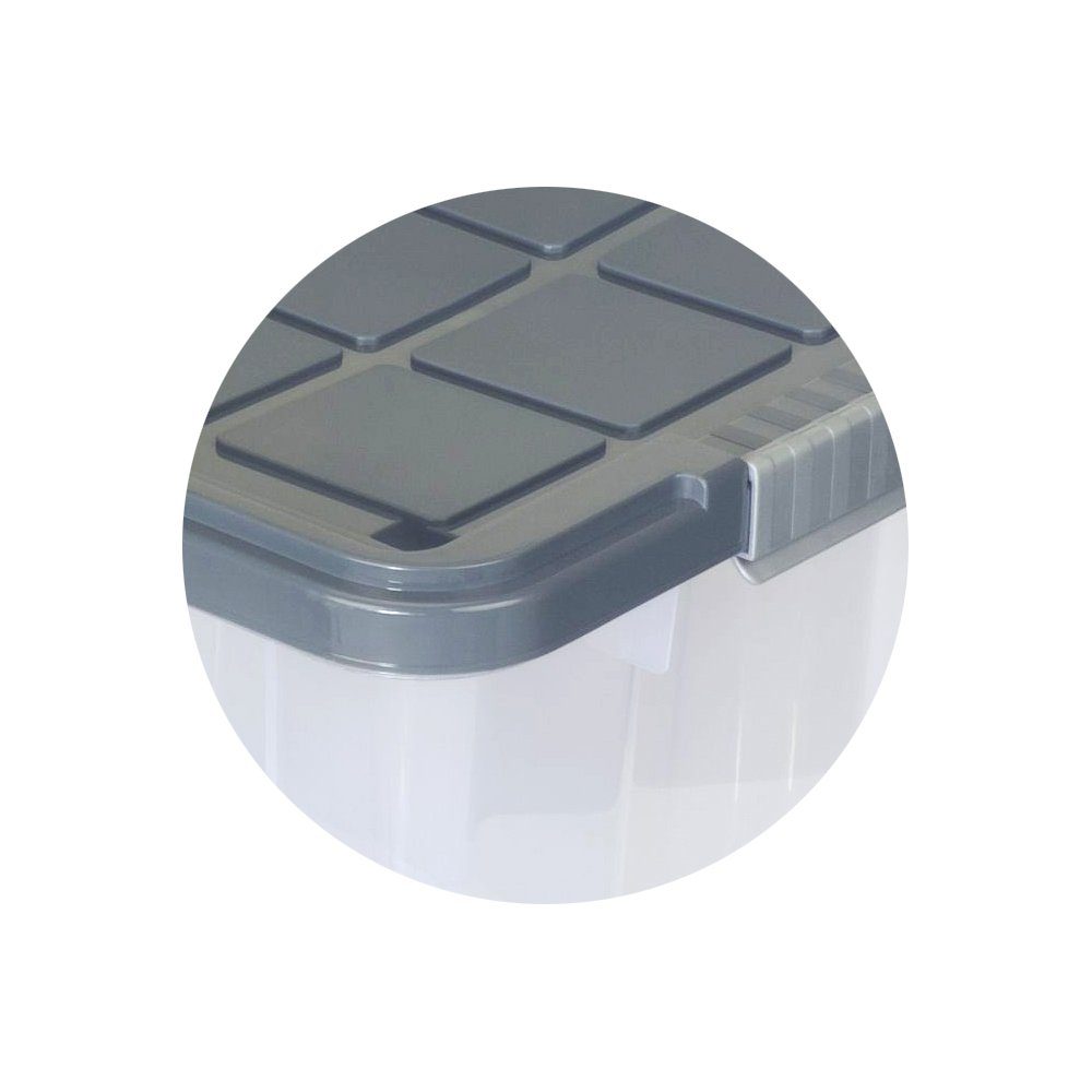 BigDean Allzweckkiste Eurobox mit Deckel und Rollen 60 x 40 x 33cm stahlgrau Griffe silber (3 St)