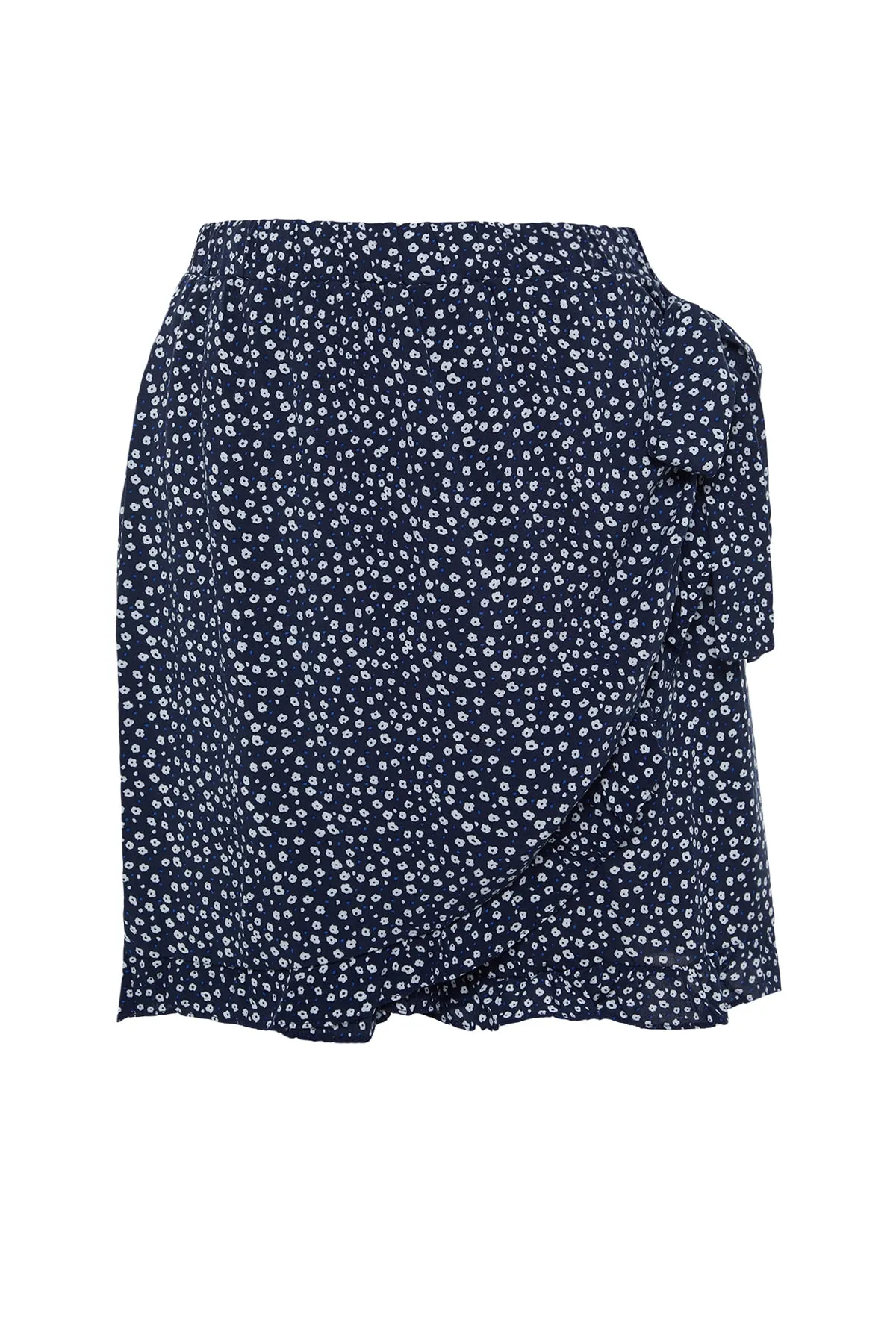 Trendyol Curve  Marineblauer, floral gemusterter, gewebter, gebundener Shorts-Rock TBSSS22SR0164