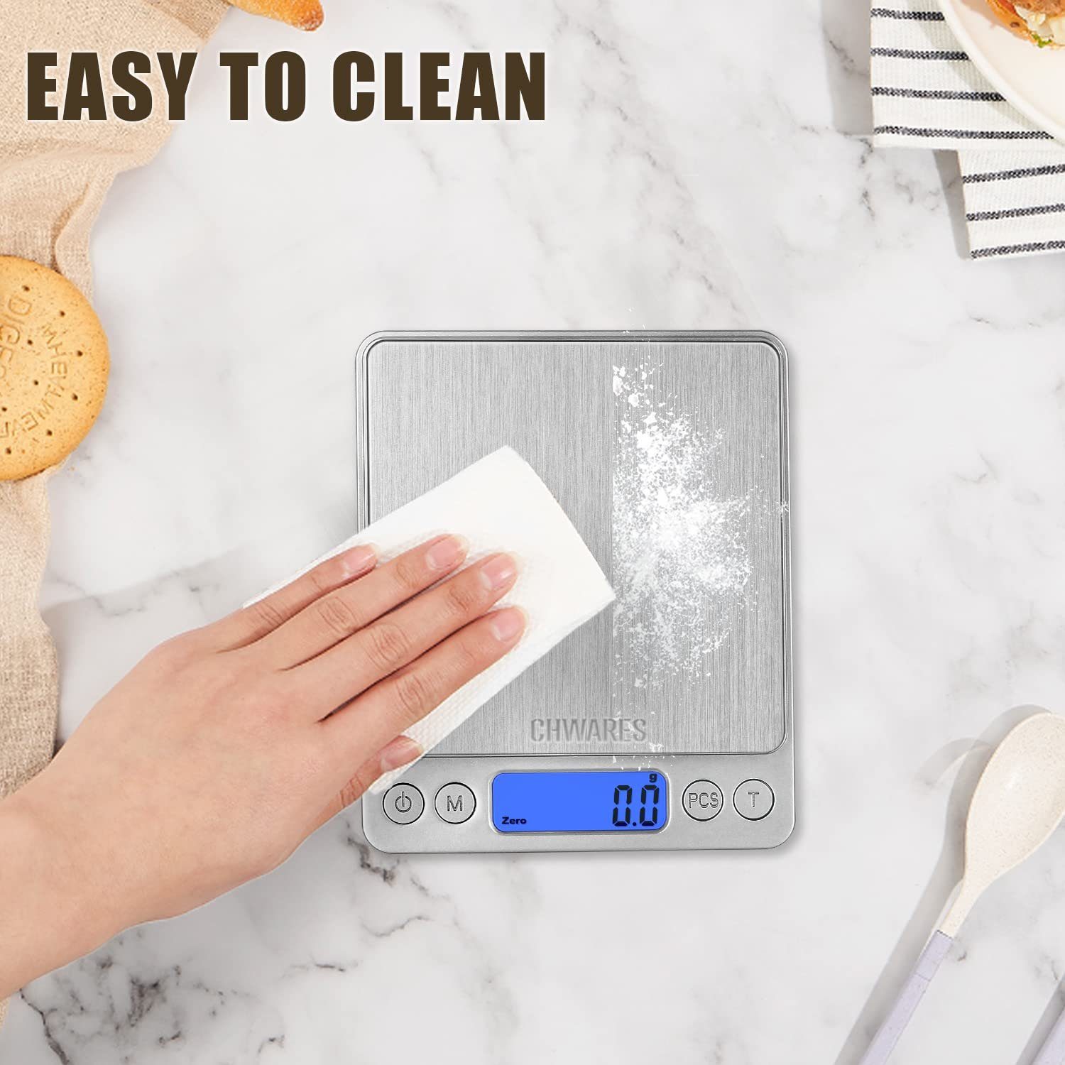 Tisoutec Küchenwaage Digitale Küchenwaage,USB-Aufladung,3 kg/0,1 g Mini-Lebensmittelwaage, (Elektrische Küchenwaage,Wasserdicht,Digital,Wiederaufladbar, LCD-Display,Edelstahl)