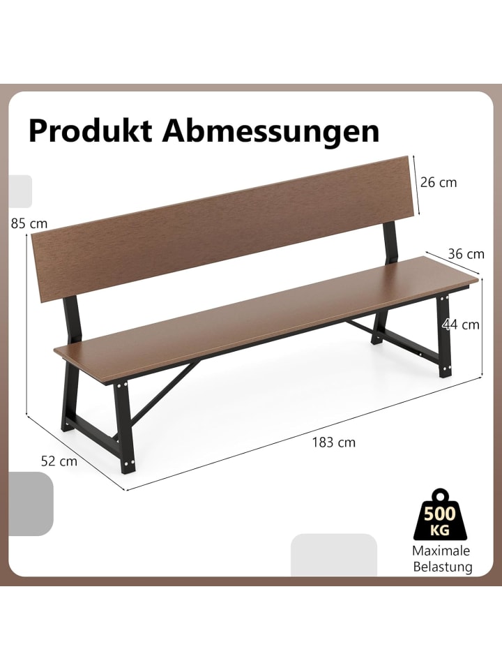 COSTWAY Gartenbank 183x52x85cm in Braun günstig kaufen onesize