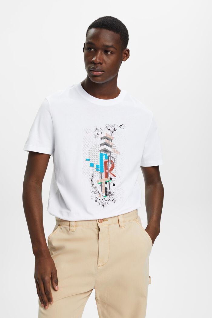 Schmal geschnittenes Baumwoll-T-Shirt mit Print