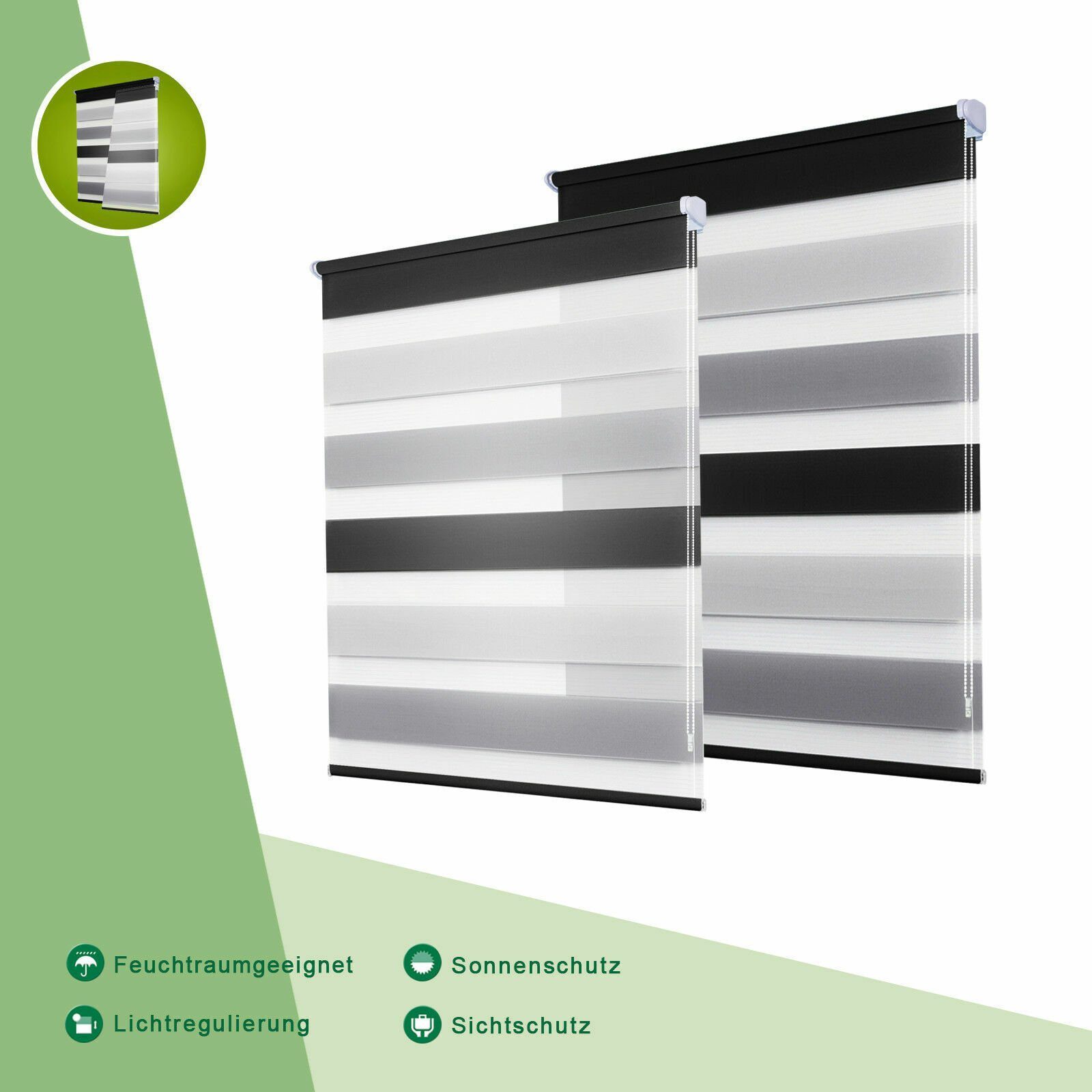Doppelrollo ohne Bohren 130cm/150cm/230cm, OUBO, freihängend, verspannt, Klemmfix, Klemmträger, Für Fenster und Tür mit Klemmträger lichtdurchlässig verdunkelnd
