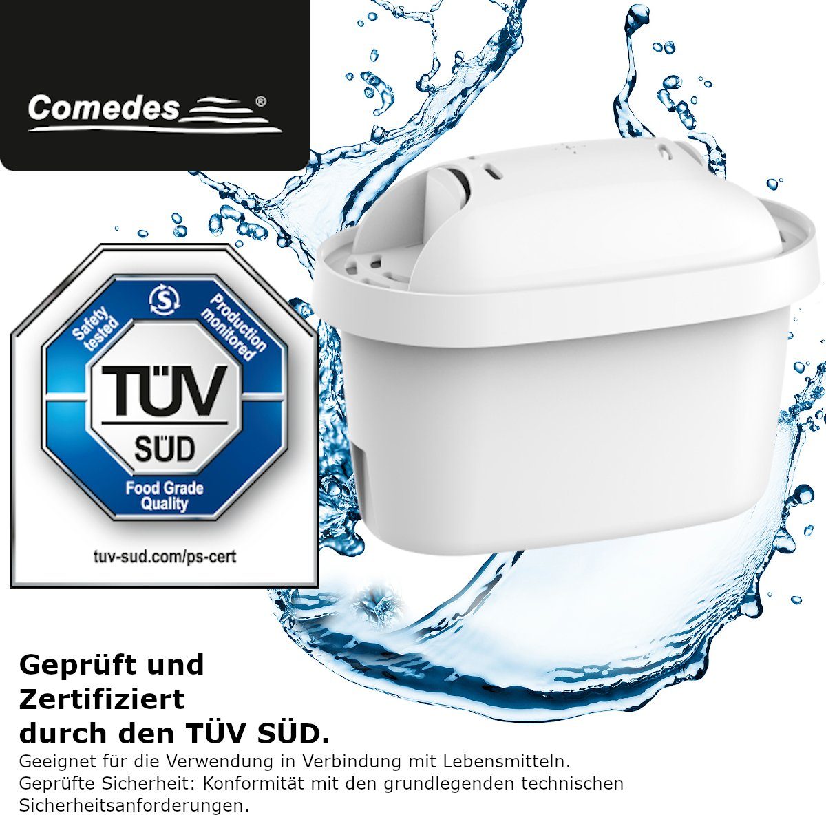 Comedes Wasserfilter 6er Set einsetzbar statt Brita Maxtra, passend für Brita Marella, Aluna, Mavea, Style, Flow, Elemaris