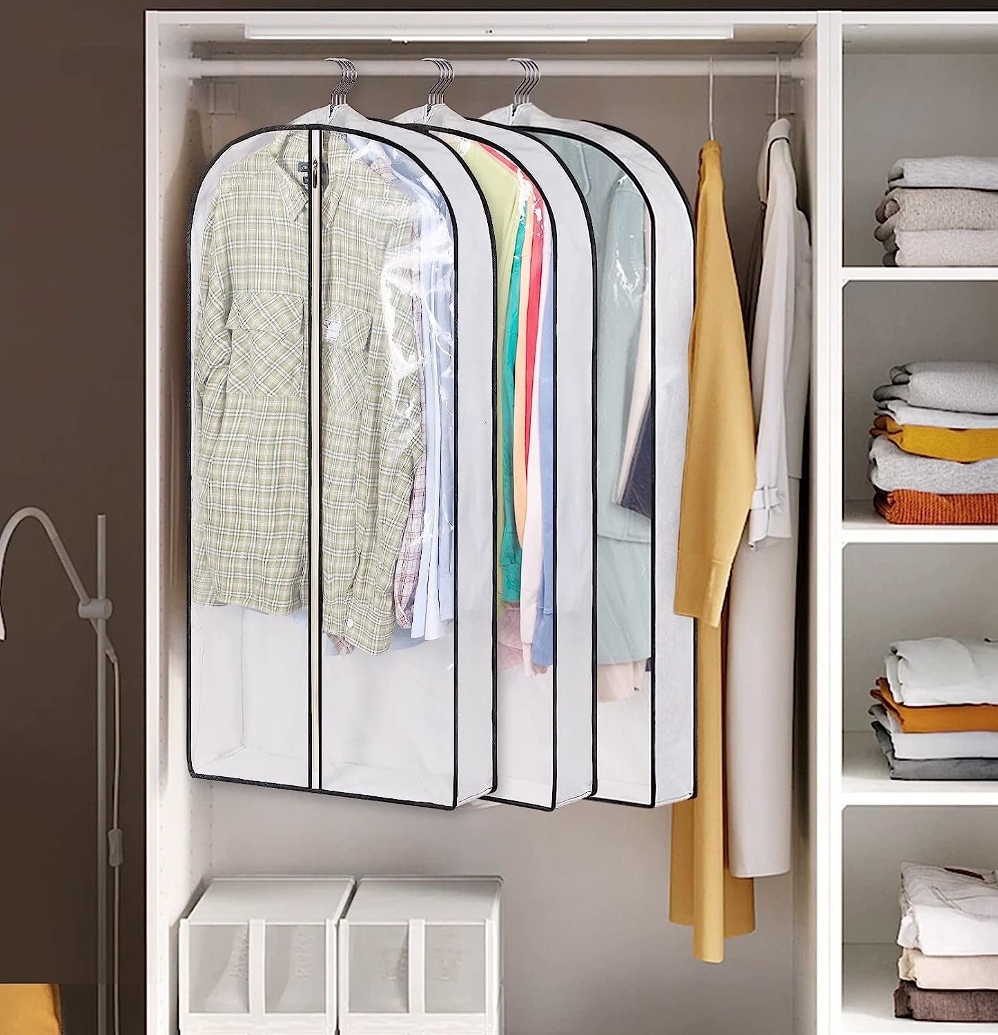 EBUY Kleidersack 101 cm transparente Kleidersäcke zum Aufhängen für den Kleiderschrank (3 St)