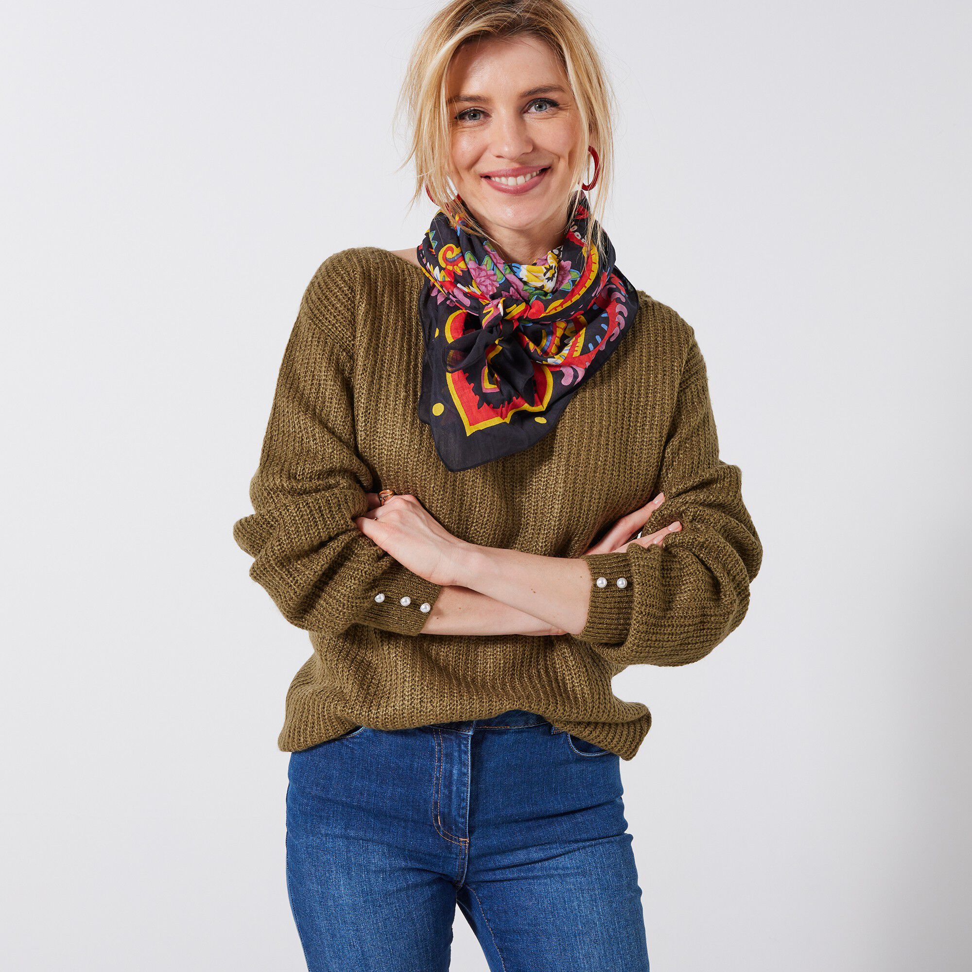 Foulard imprimé multicolore 100 x 100 cm
