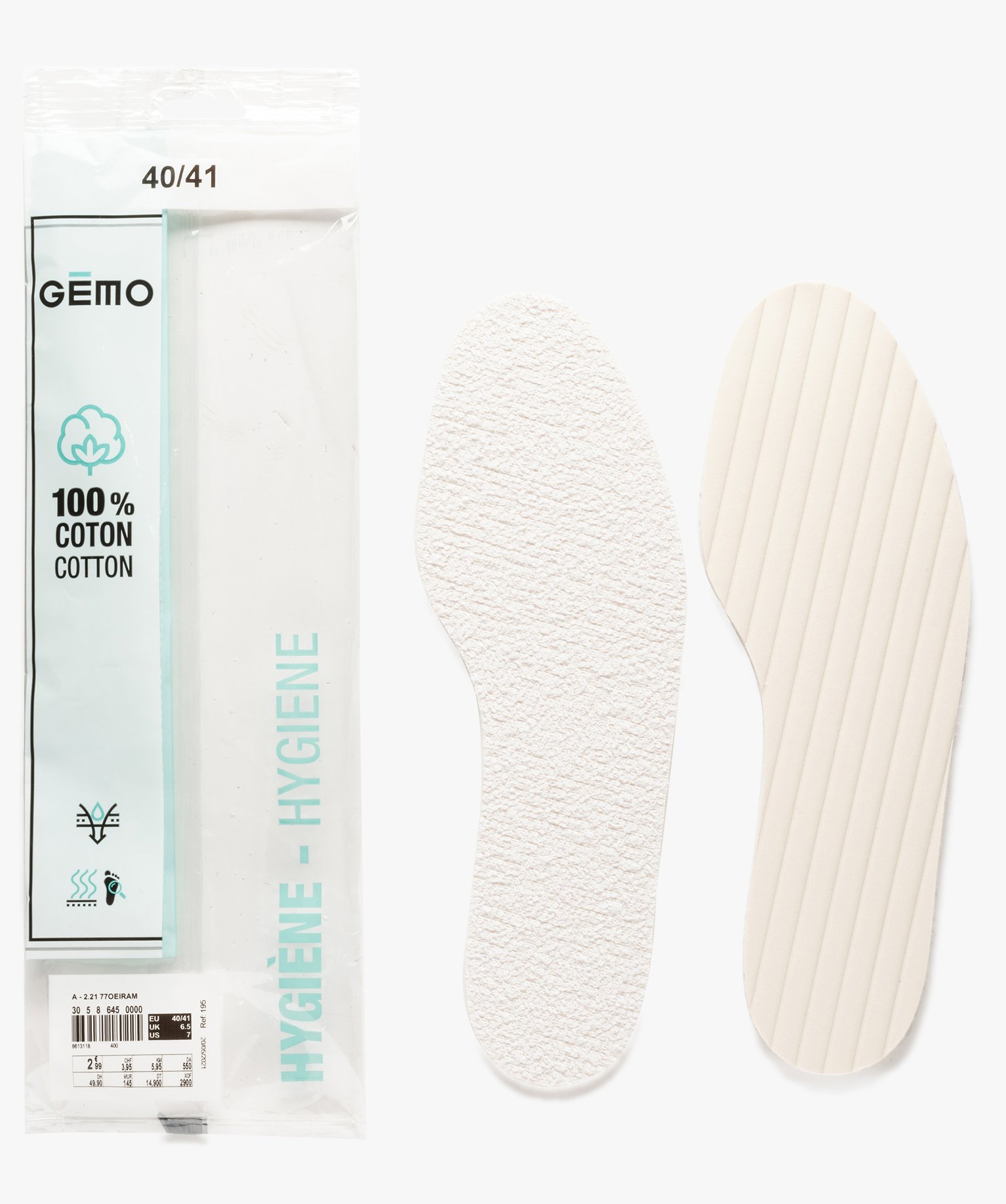 Semelles fracheur dessus 100% coton 40-41 blanc | GEMO
