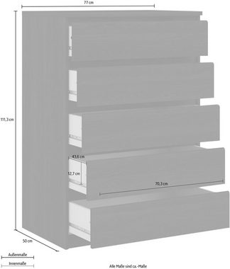 Home affaire Kommode Naia, Elegante und moderne Kommode mit 5 geräumige Schubladen
