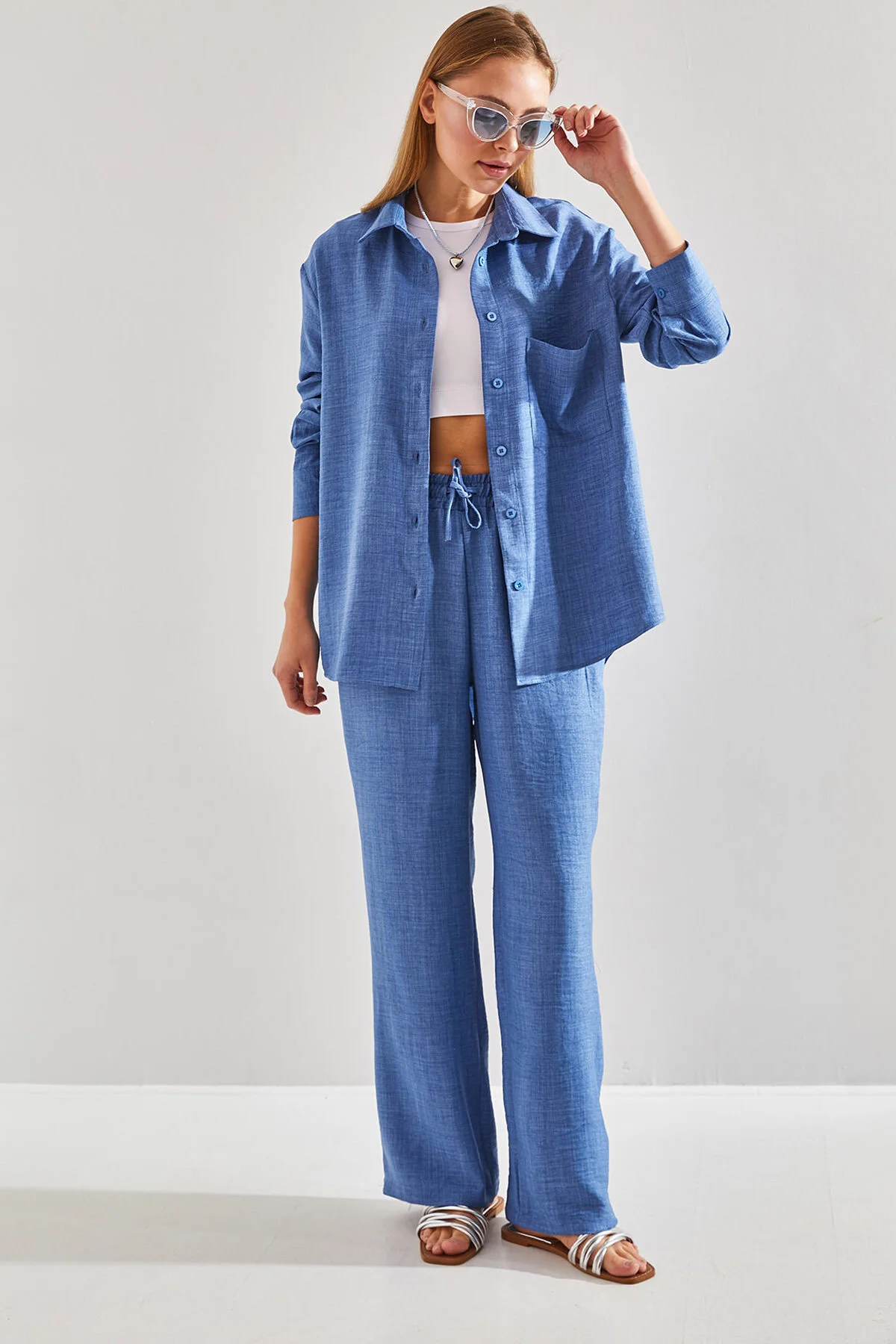 Bianco Lucci  Damen-Set aus Hose und Oberteil mit elastischem Bund