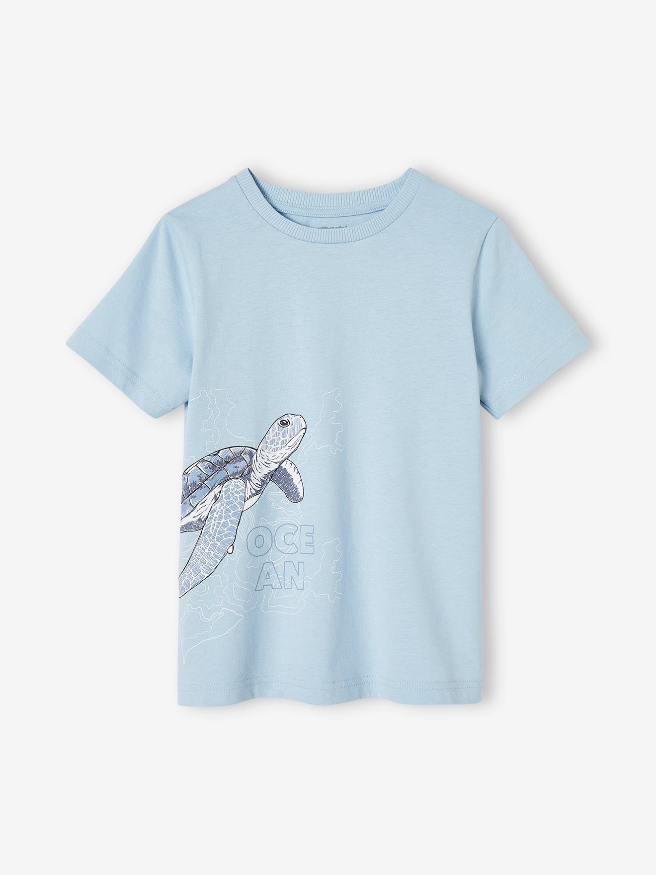 T-shirt animal en coton bio garçon bleu ciel