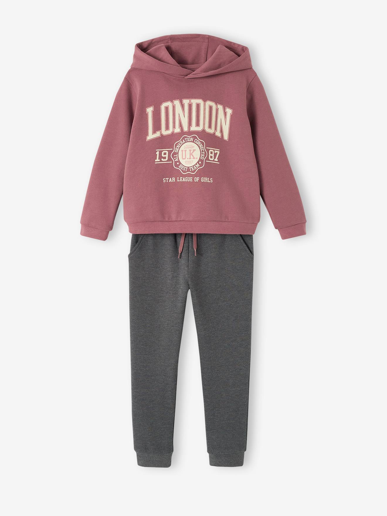 Ensemble sweat à capuche et jogging en molleton fille prune