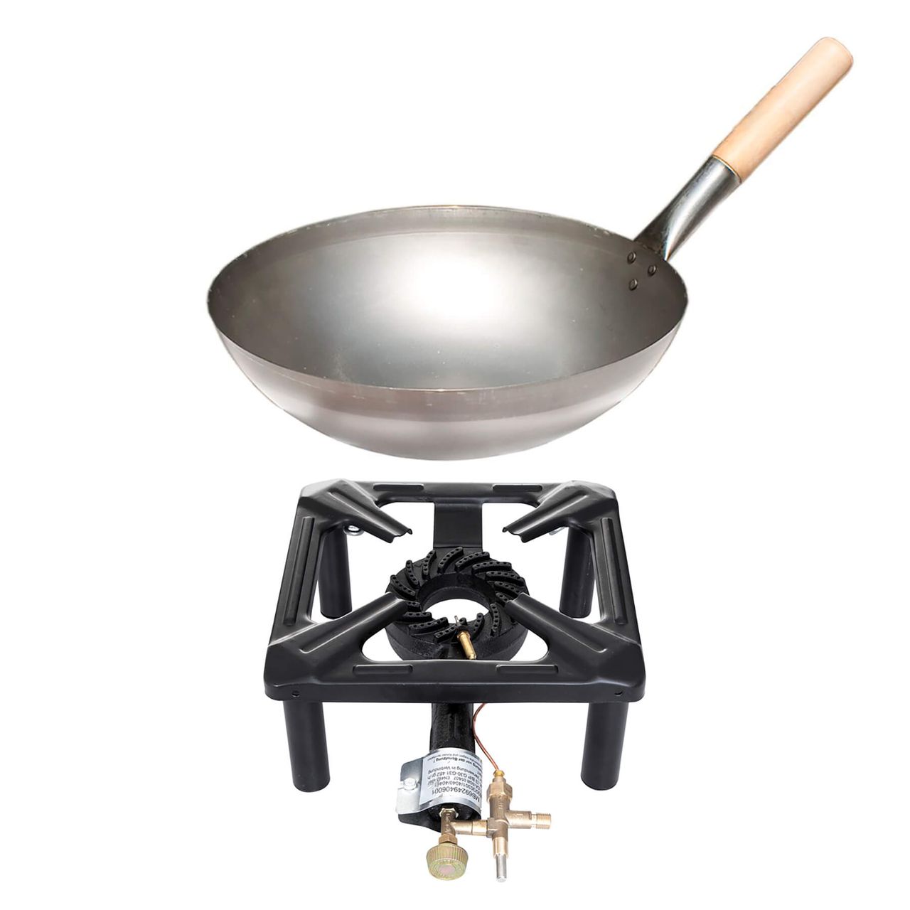 Allgrill Hockerkocher-Set (klein) mit Zündsicherung mit Stahl-Wok Ø 30 cm