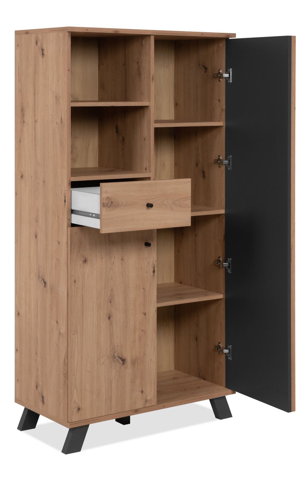 Finori Highboard Madem (Schrank in Artisan Eiche Dekor, 80 x 156 cm), mit Holzlamellen