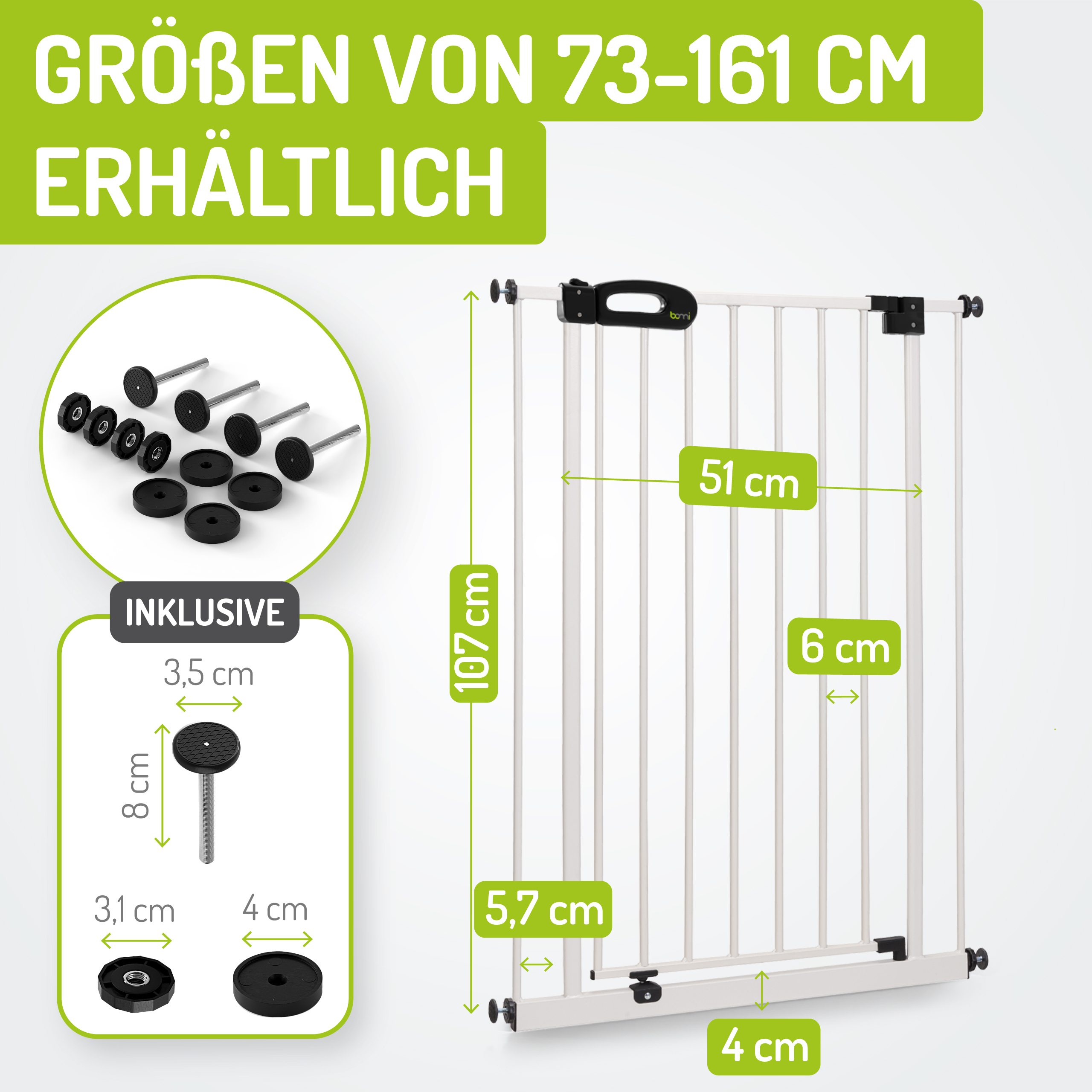 bomi Türschutzgitter & Hundeklappen bomi Türschutzgitter Extrahoch 107 cm - Merle 73-81 cm in Weiß für Hunde & Katzen