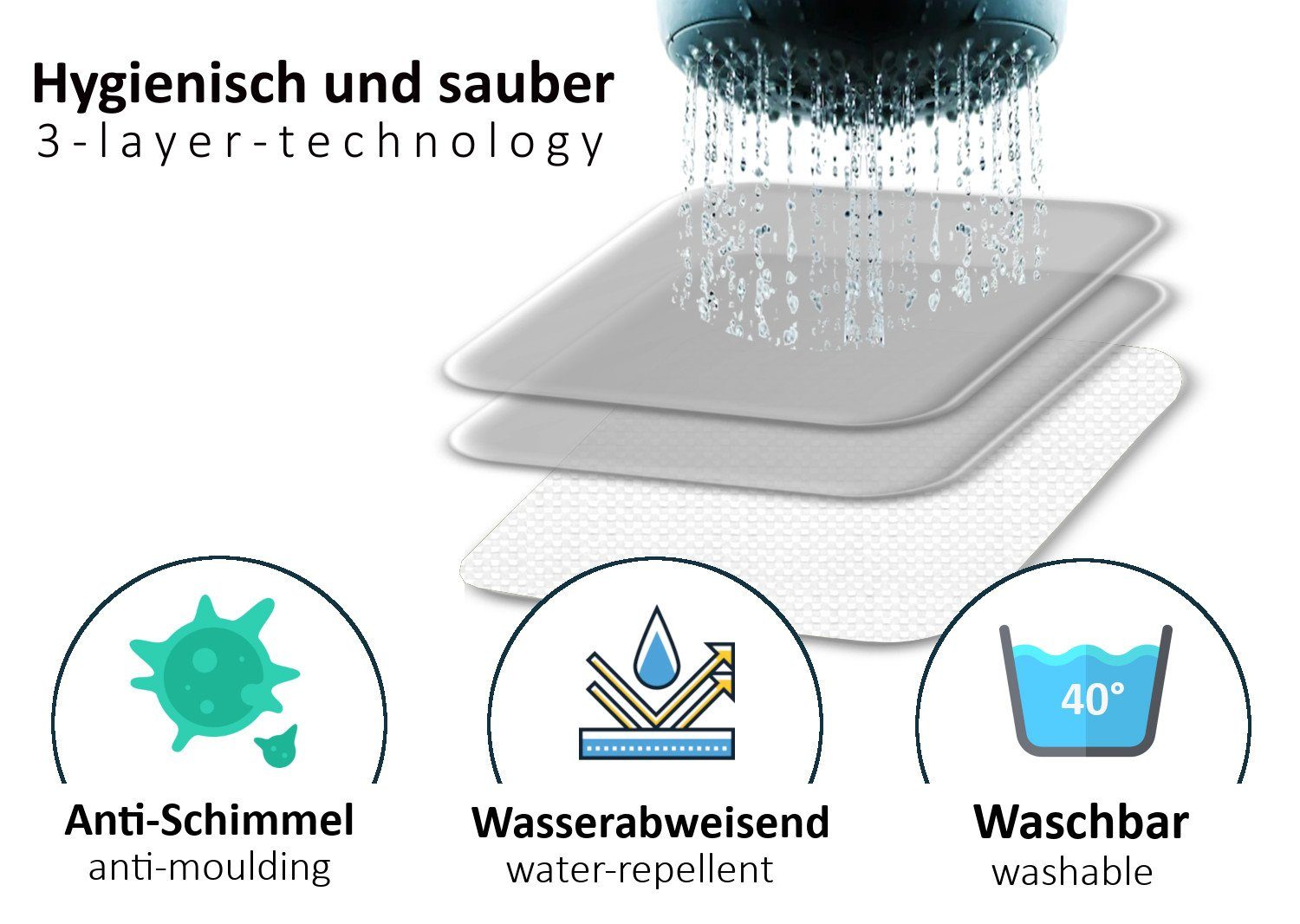 Arteneur Duschvorhang Duschvorhang Weiß Breite 120 cm, inkl. Duschvorhangringe, Anti-Schimmel, recyceltes Material