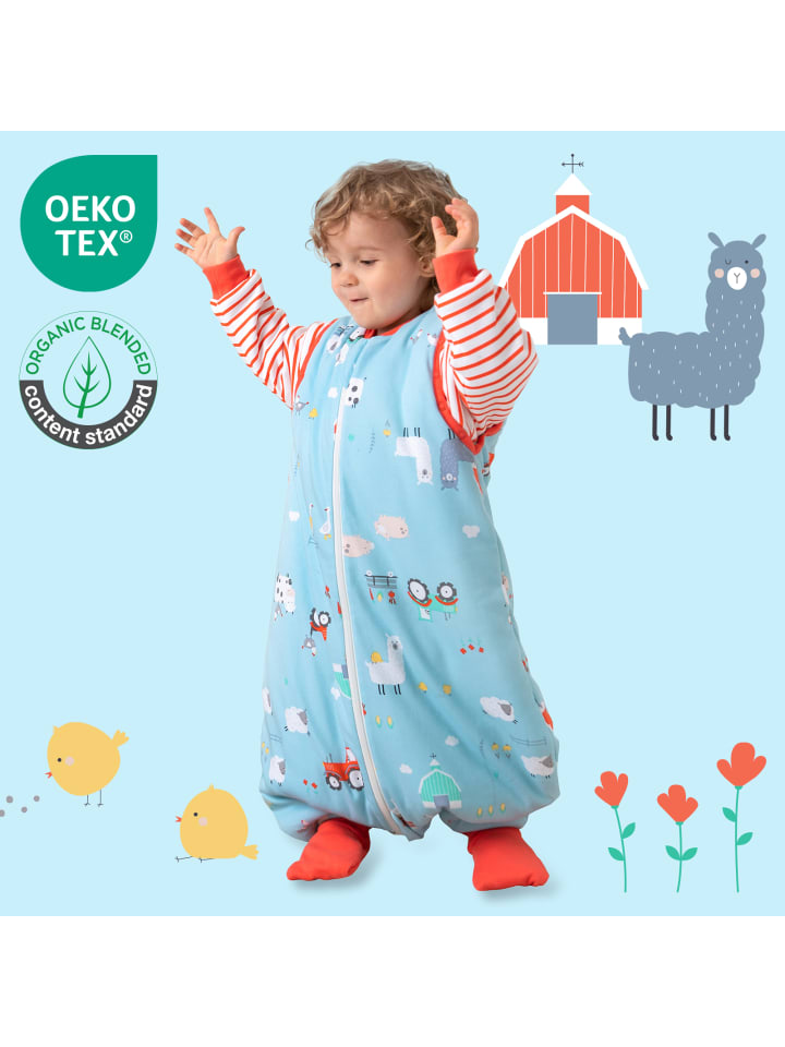 Schlummersack Bio Schlafsack mit Füßen und umklappbaren Bündchen 2.5 TOG in Blau günstig kaufen