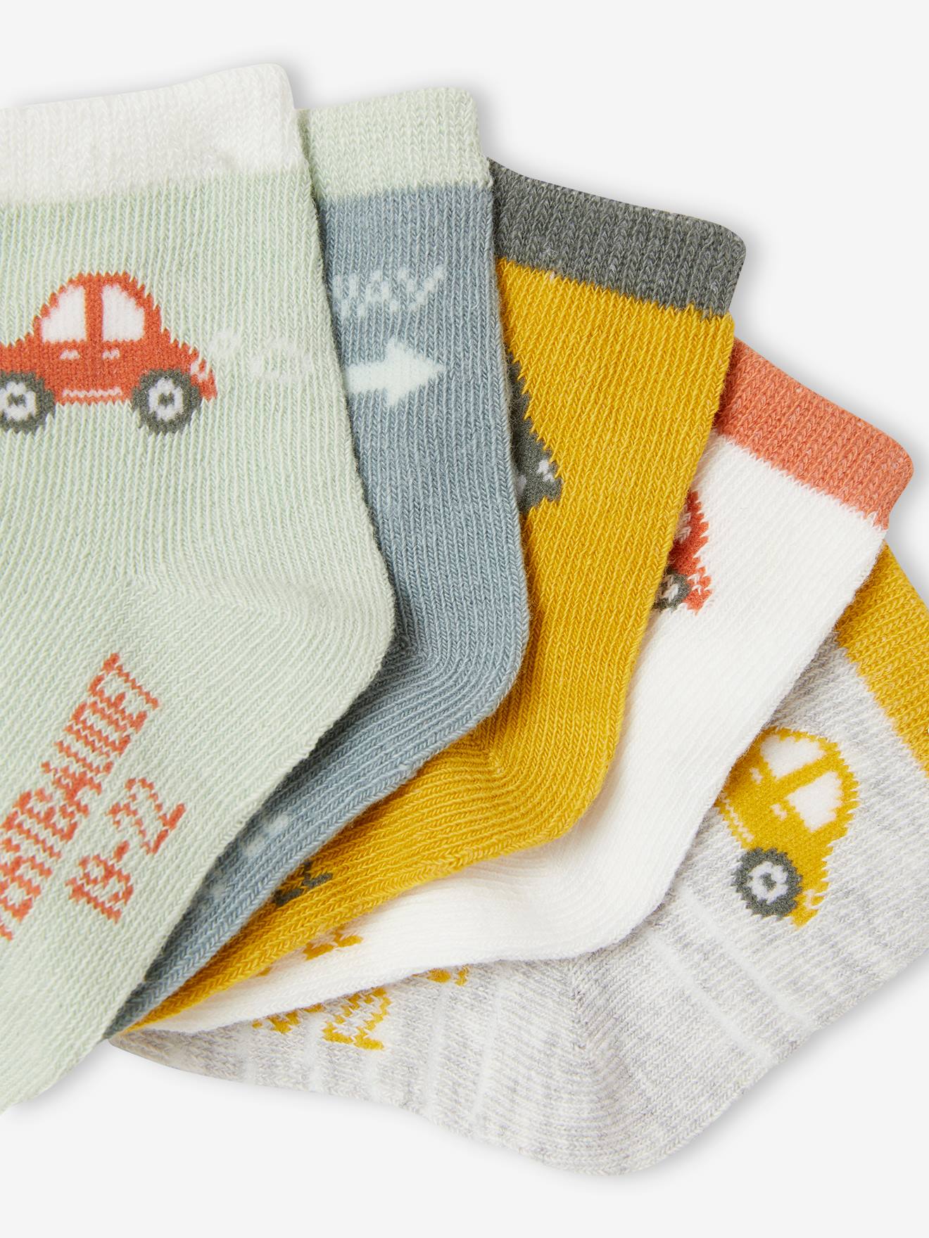 Lot de 5 paires de chaussettes voitures bébé garçon BASICS lot tilleul