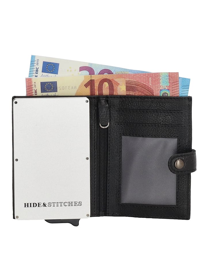 HIDE & STITCHES Leder-Geldbörse in Schwarz - (B)7,2 x (H)10 x (T)1,5 cm günstig kaufen onesize