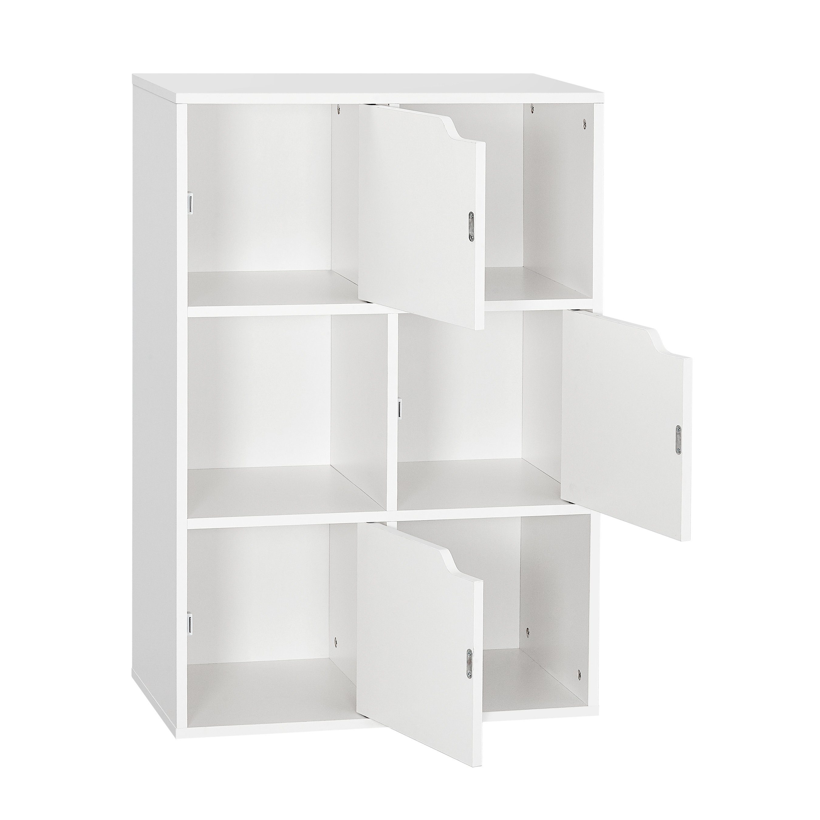 Mondeer Bücherregal Aufbewahrungsregal, Bücherschrank, Regal aus Holz, Sechs Fächer mit 3 Türen