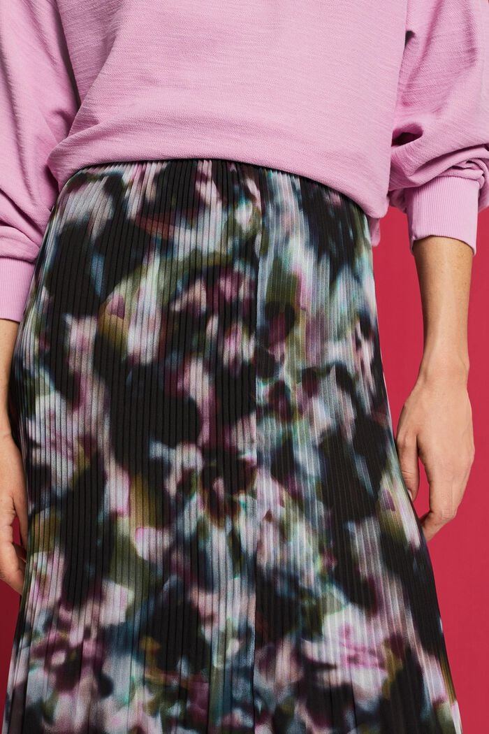 Plissierter Chiffon-Midirock mit Print
