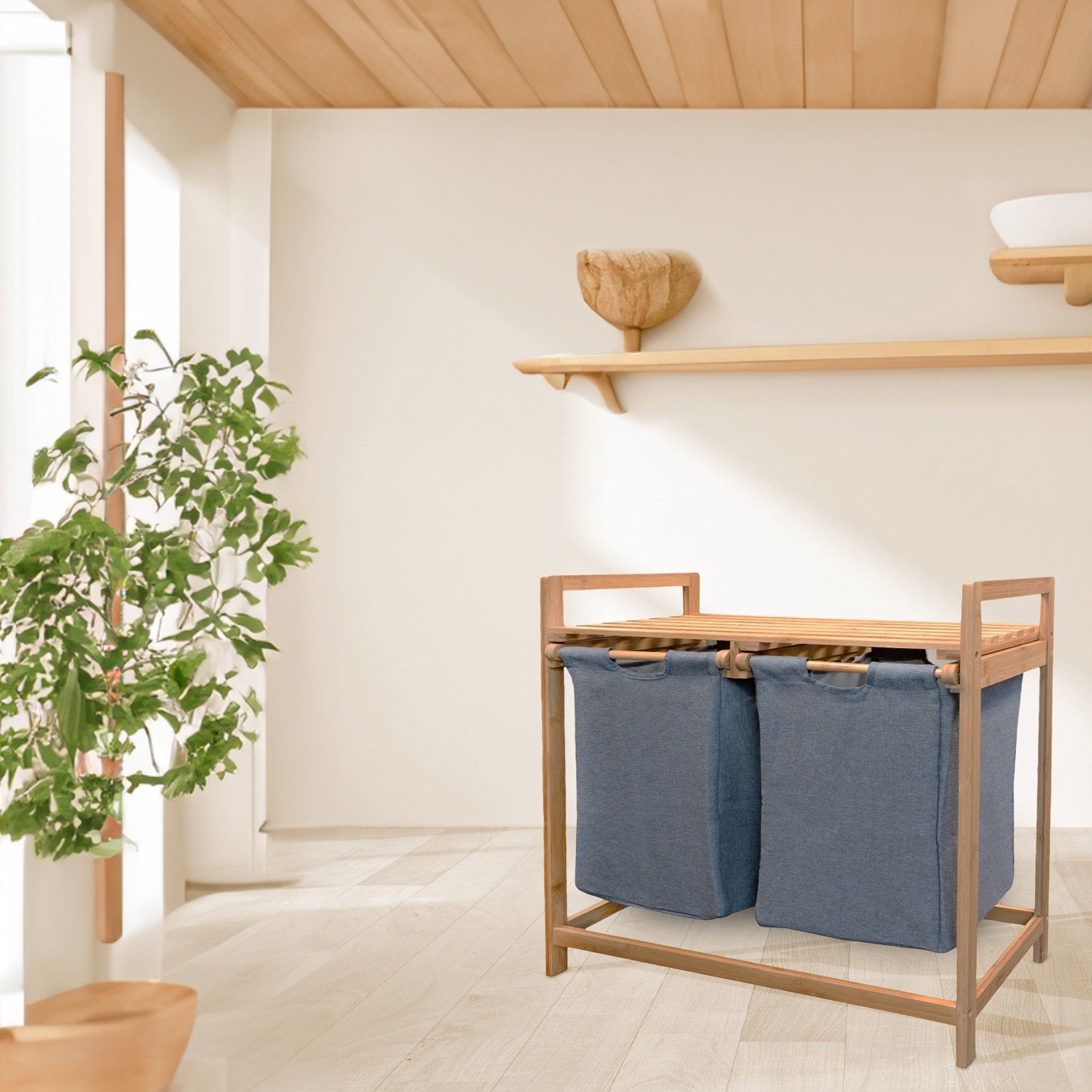 osoltus Wäschesortierer osoltus Bali Bambus Holz Wäschesortierer Wäschesammler 75cm