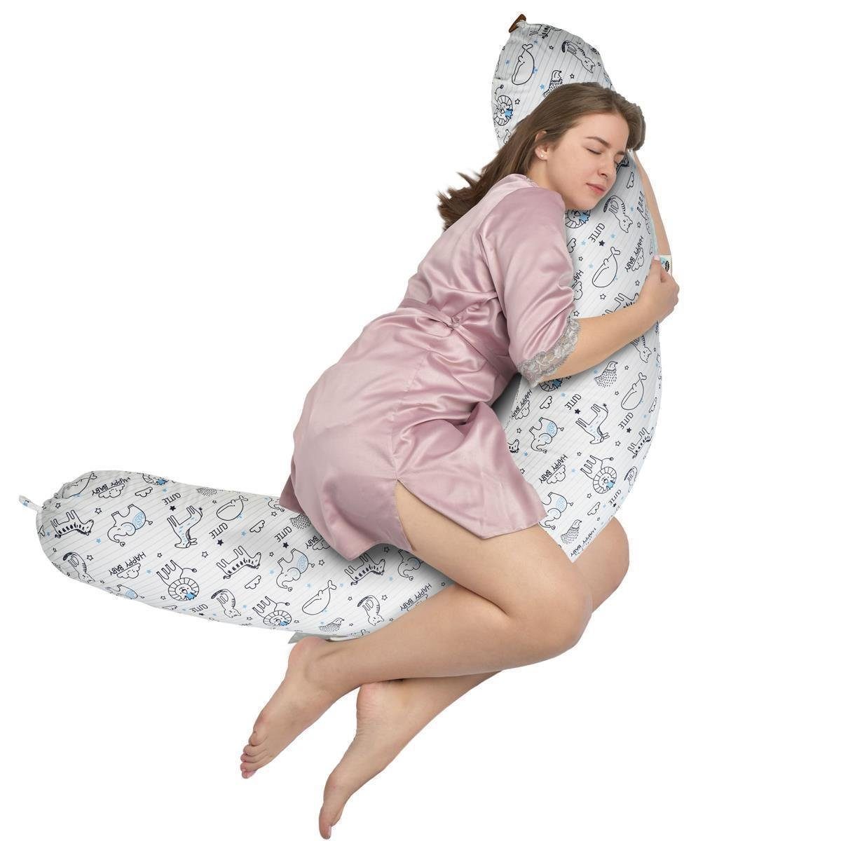 SEI Design Stillkissen Seitenschläferkissen Babynestchen mit EPS Mikroperlen, Schwangerschaftskissen mit Bezug, Bezug 100% Baumwolle