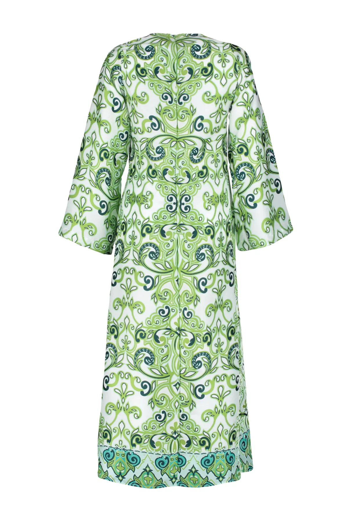 Trendyol Modest  Grünes Abendkleid mit Ethnomuster und Satinoberfläche TCTSS23DB00028